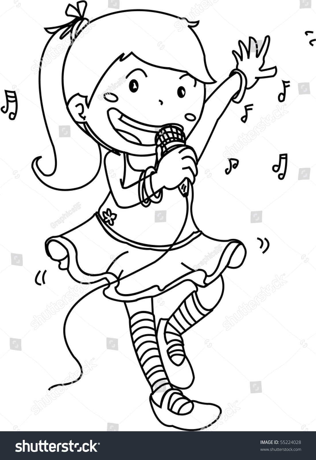 Sketch Of A Singer Girl On White Background Stock Photo 55224028