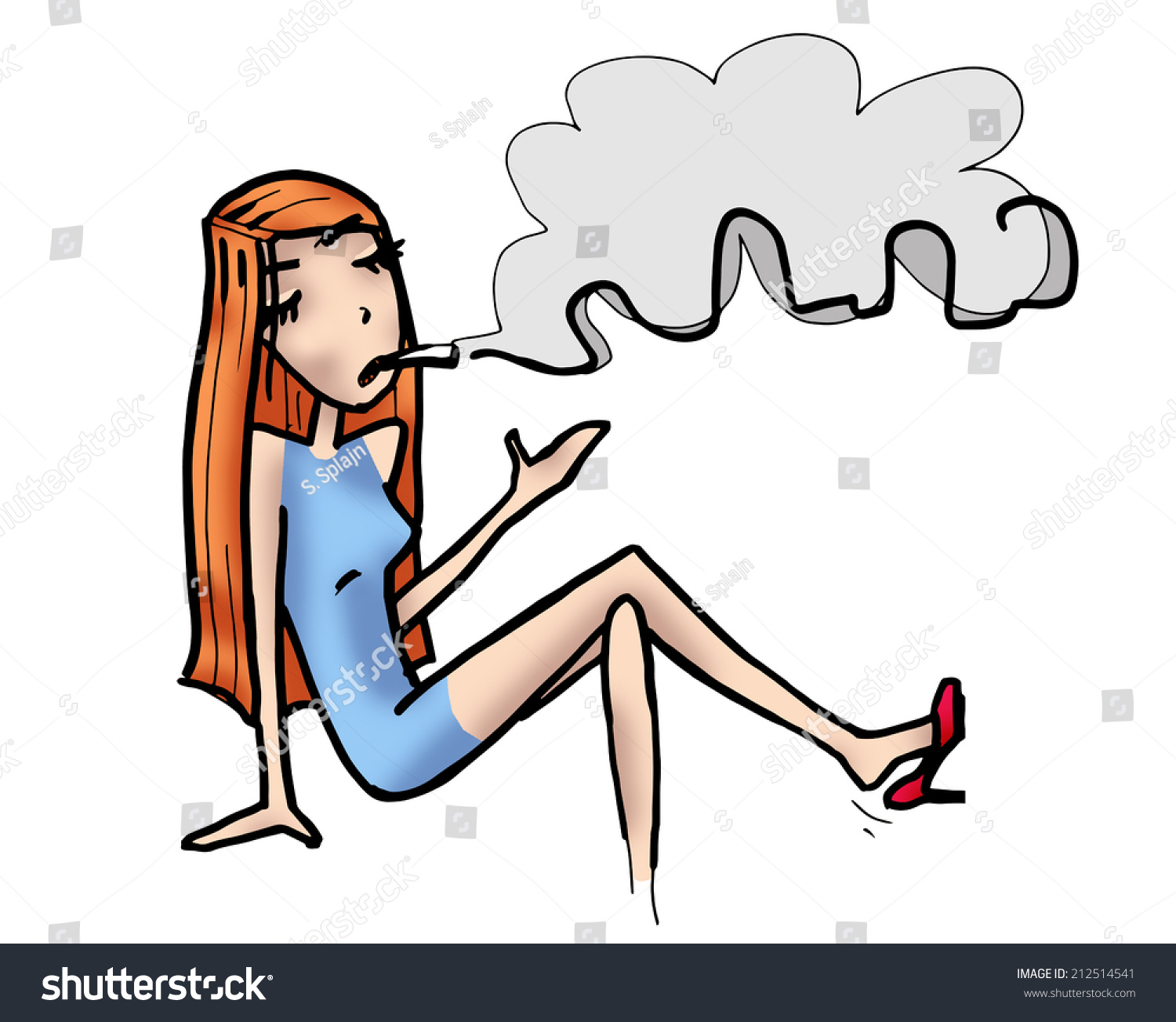 Skinny Girl Smoking Cigarette Crossed Legs Stock Illustration