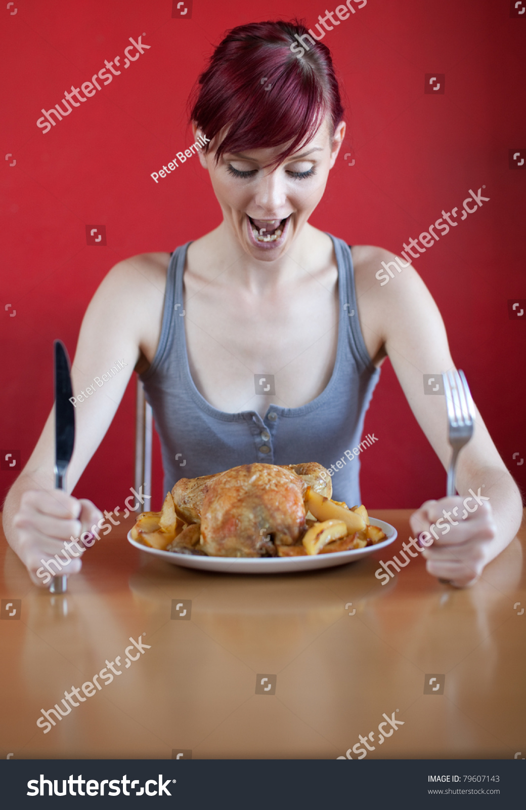 Skinny Woman Enthusiastically Looking At