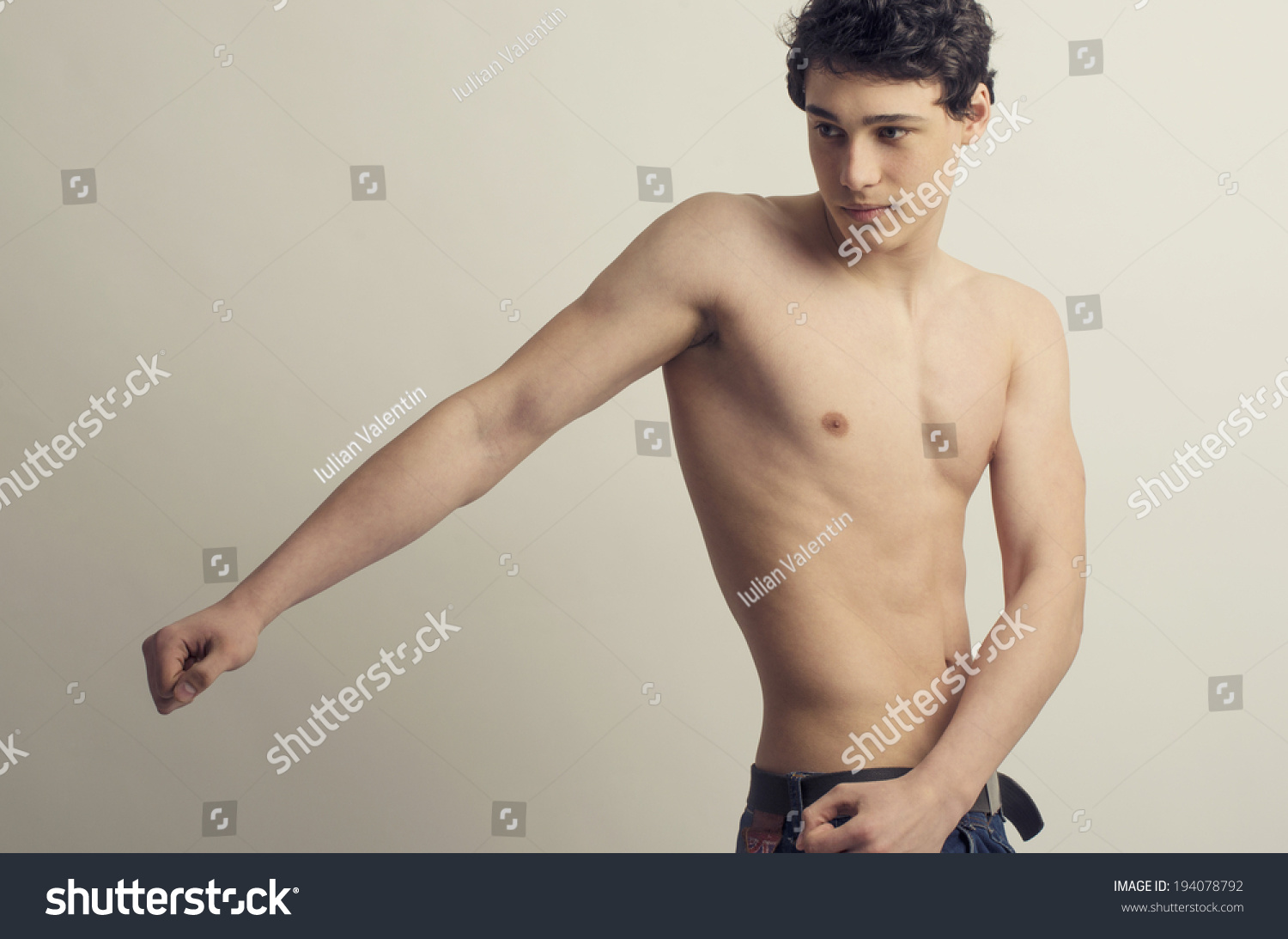 Skinny Young Man Slim Beautiful Boy Anorexic Body Stock Photo