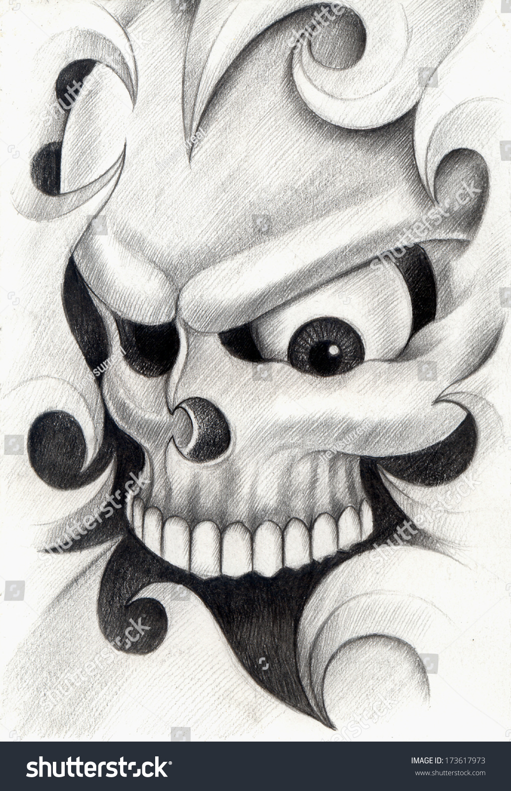 Skull Tattoo .Hand Drawing On Paper. Stock Photo 173617973 ...