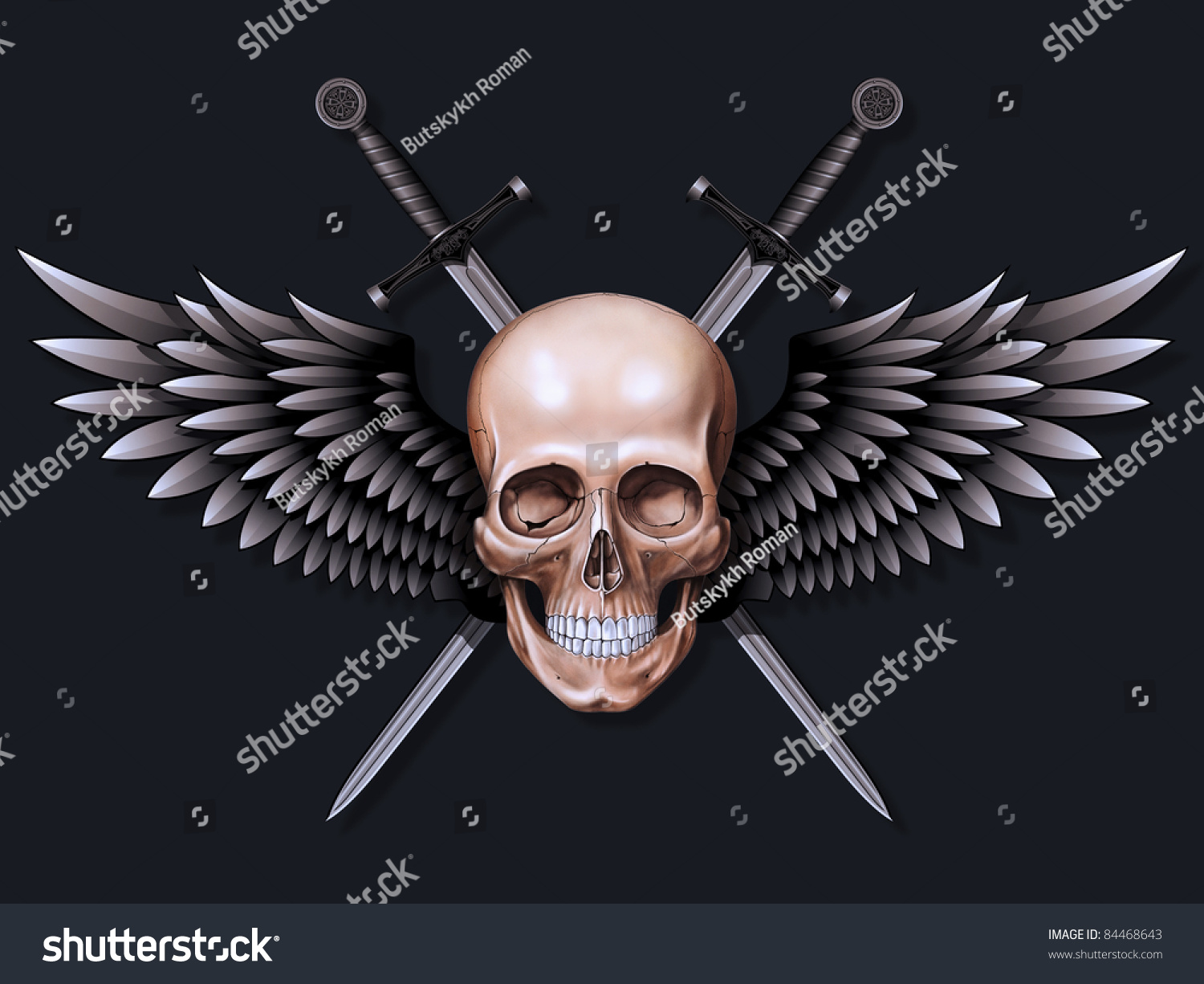 Skull Two Swords And Wings Stock Photo Shutterstock