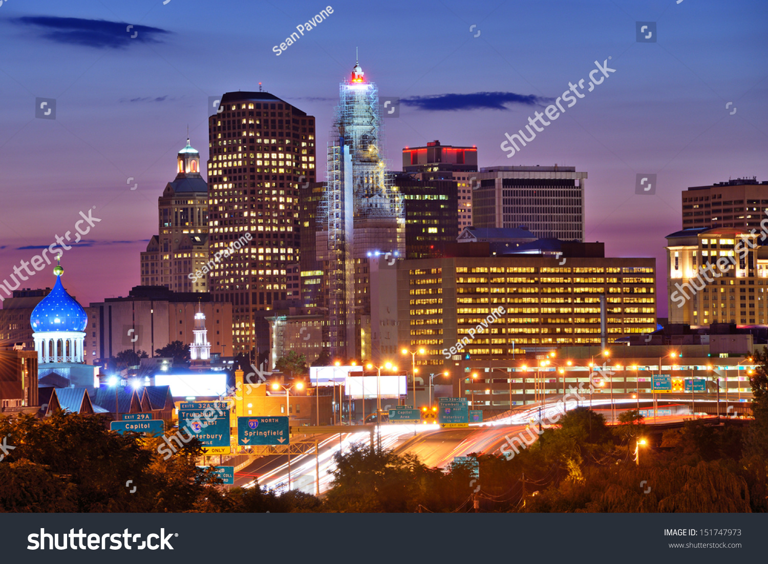 Skyline Downtown Hartford Connecticut Above Charter Stock Photo