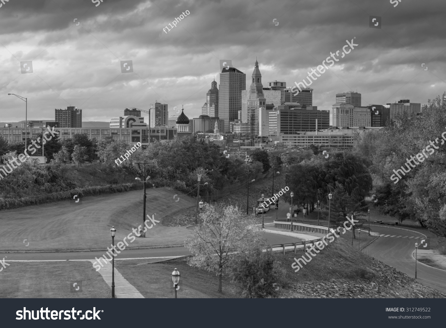 Skyline Downtown Hartford Connecticut Above Charter Stock Photo