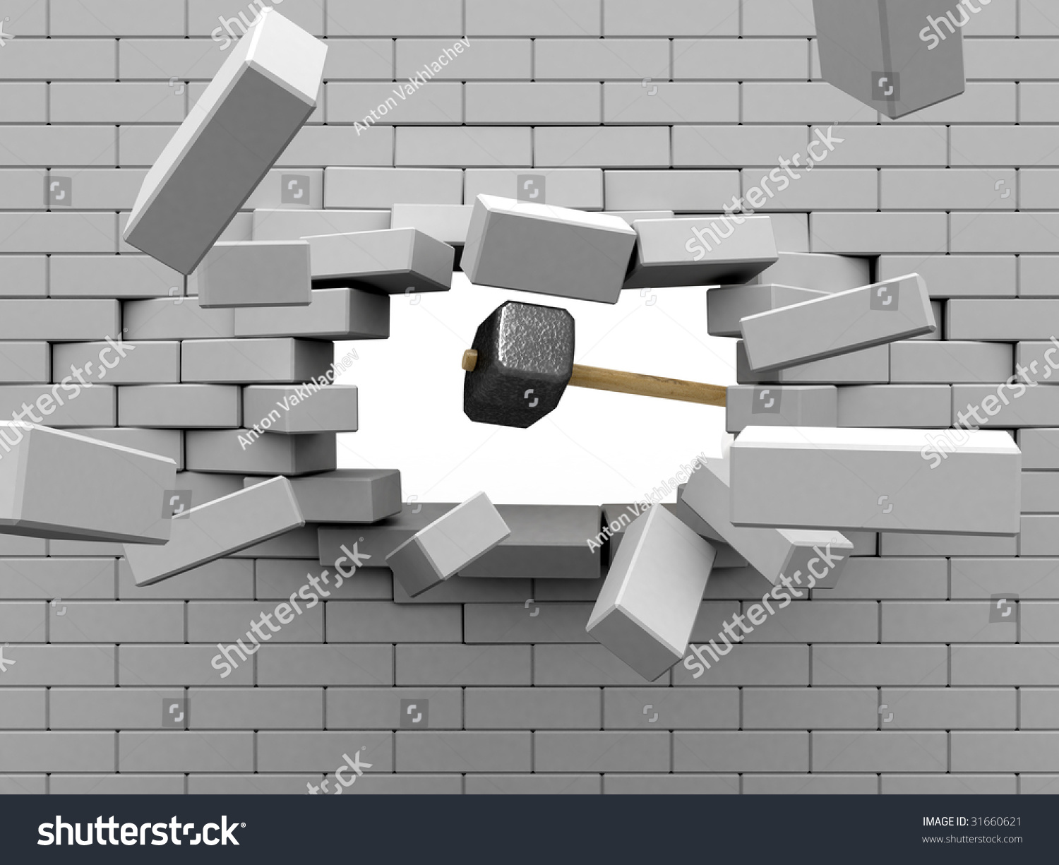 Sledgehammer Hit The Brick Wall. Stock Photo 31660621 Shutterstock