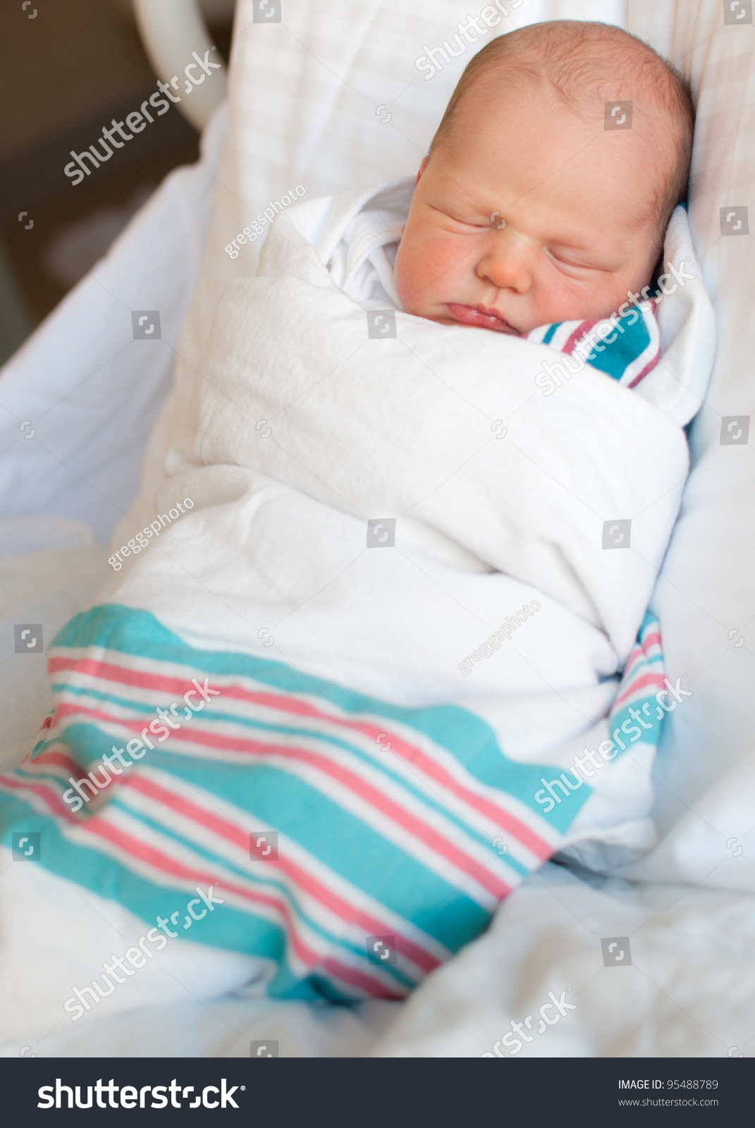 Sleeping Newborn Baby Boy Warped Hospital Stock Photo ...