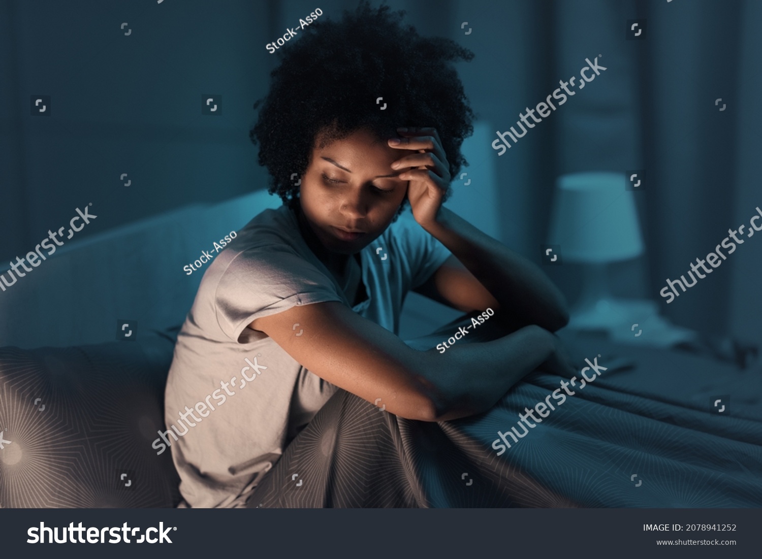 Sleepless African American Woman Sitting Bed Stock Photo Shutterstock