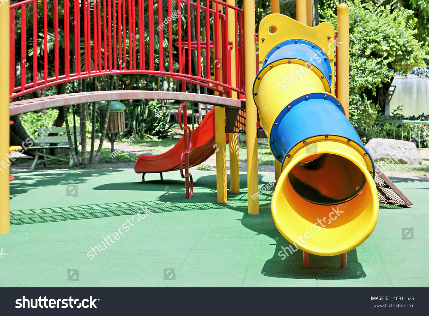 Slide Tunnel For Kids In Outdoor Playground Stock Photo 146811629