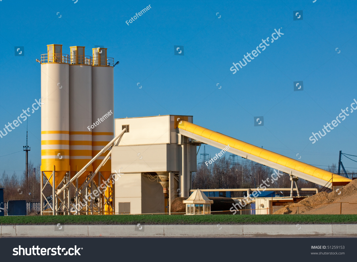 Small Cement Factory With Three Silos And Conveyor Stock Photo 51259153