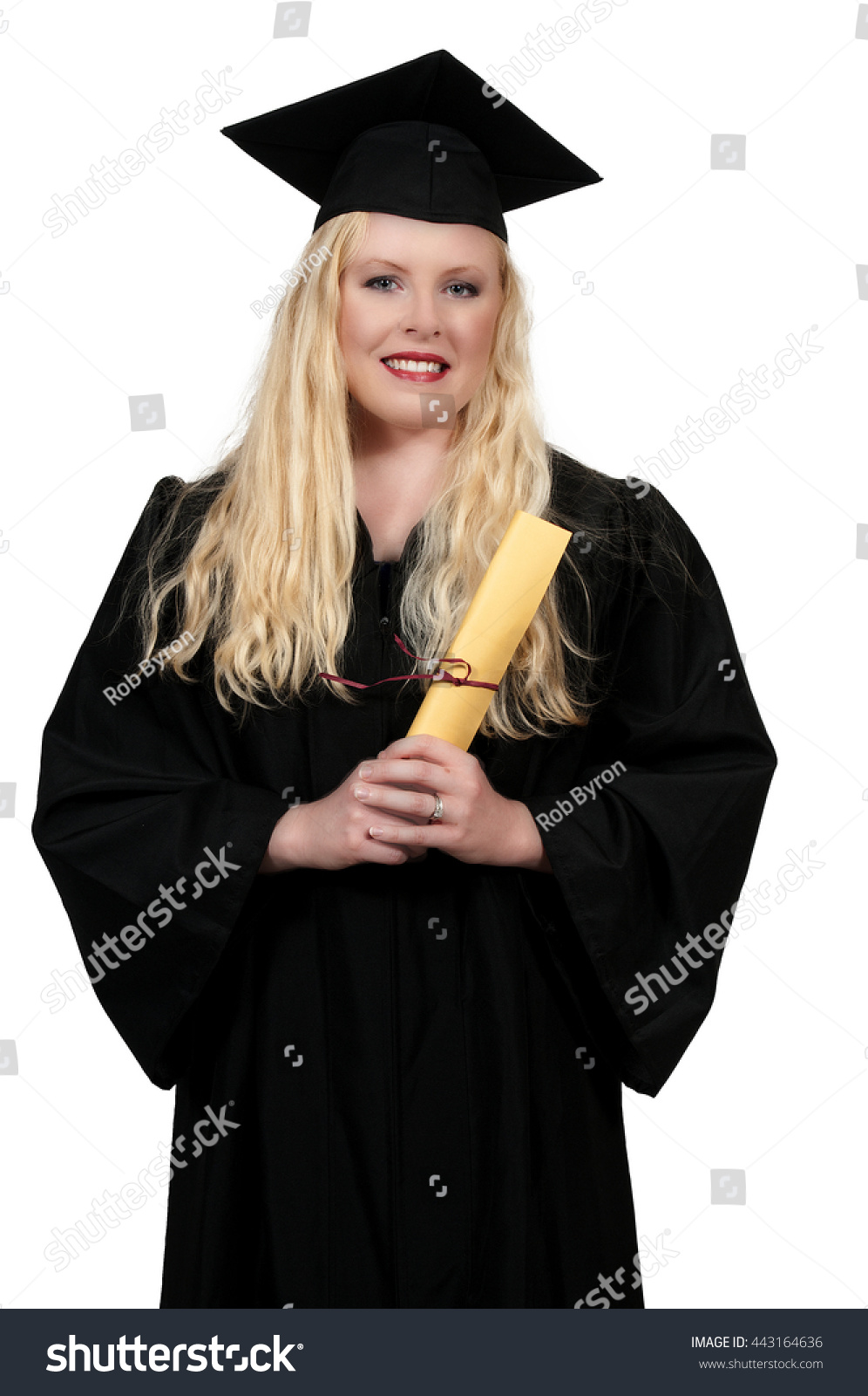 Smart Woman In Her College Graduation Gown Or Robe Stock Photo ...