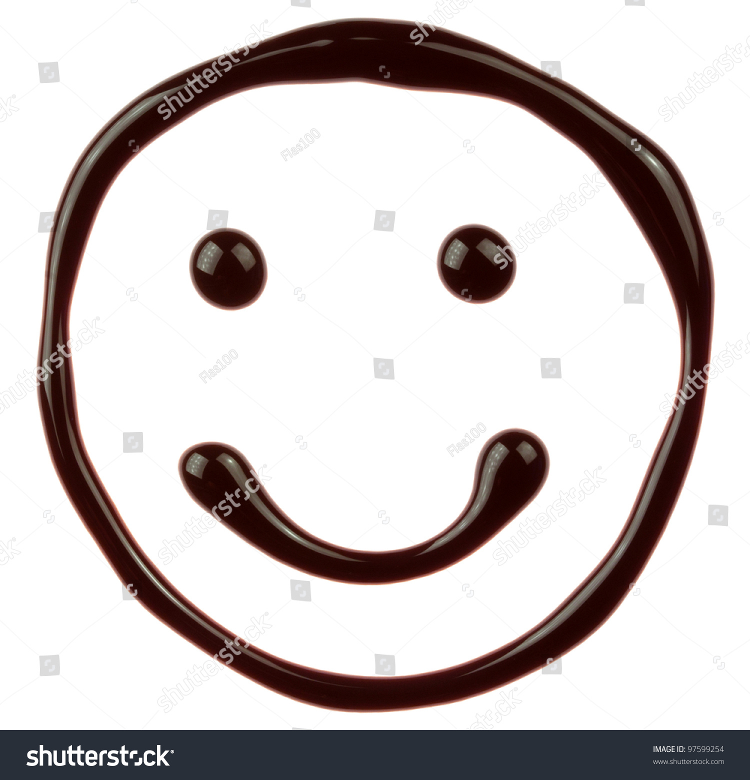 Smiley Face Made Of Chocolate Syrup Is Isolated On A White Background