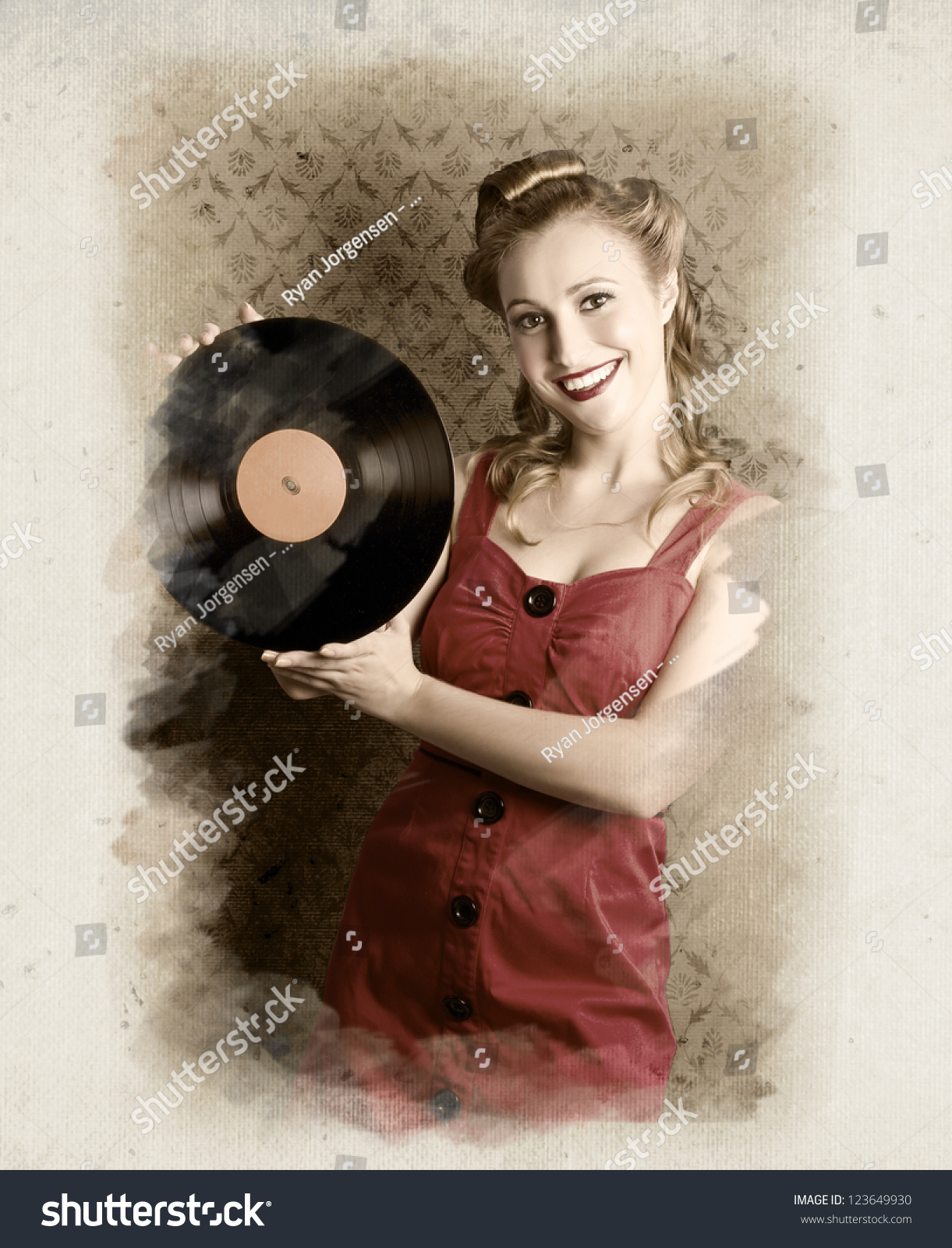 60s Pin Up Girl With Vintage Record Phonograph Photograph By Jorgo