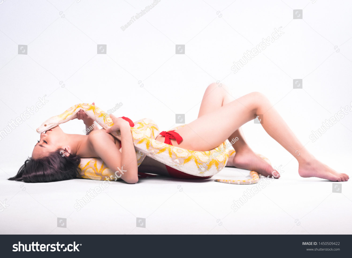 Snake Woman Isolated Asian Woman Bikini Stock Photo Edit Now 1450509422