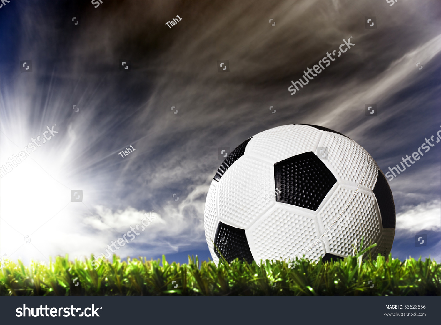 Soccer Ball On Soccer Field Sunrise Stock Photo 53628856 Shutterstock