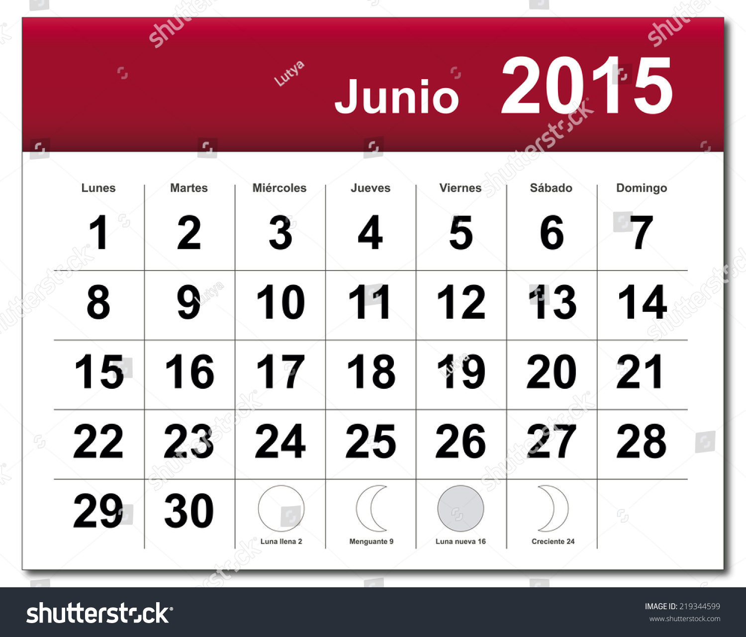 Spanish Version June 2015 Calendar Stock Illustration 219344599