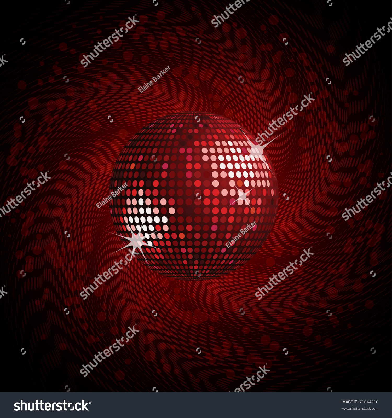 Sparkling Red Disco Ball On A Swirling Halftone Background Stock Photo