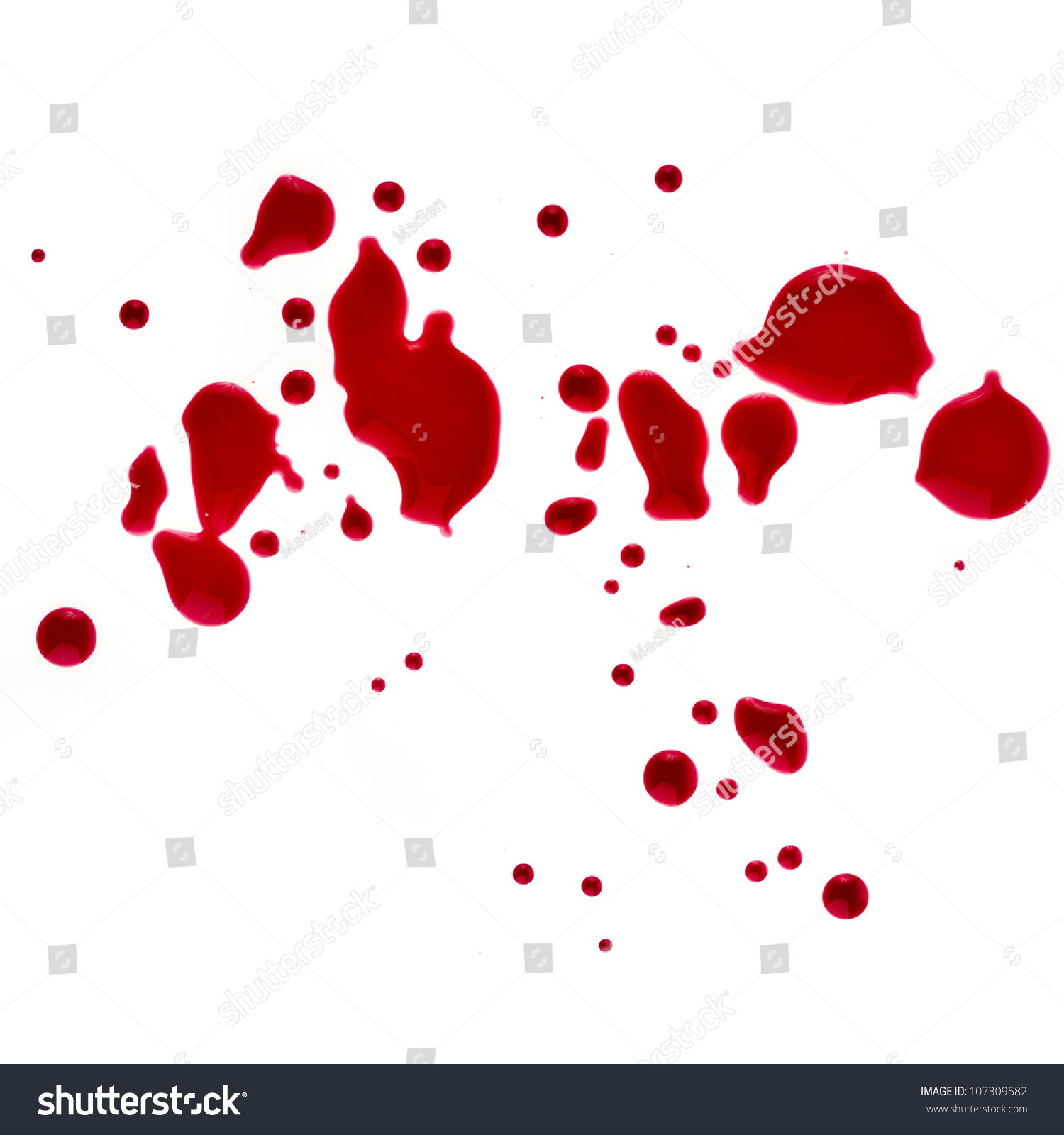 Splattered Blood Stains Surface Close Up Isolated On A White Background 