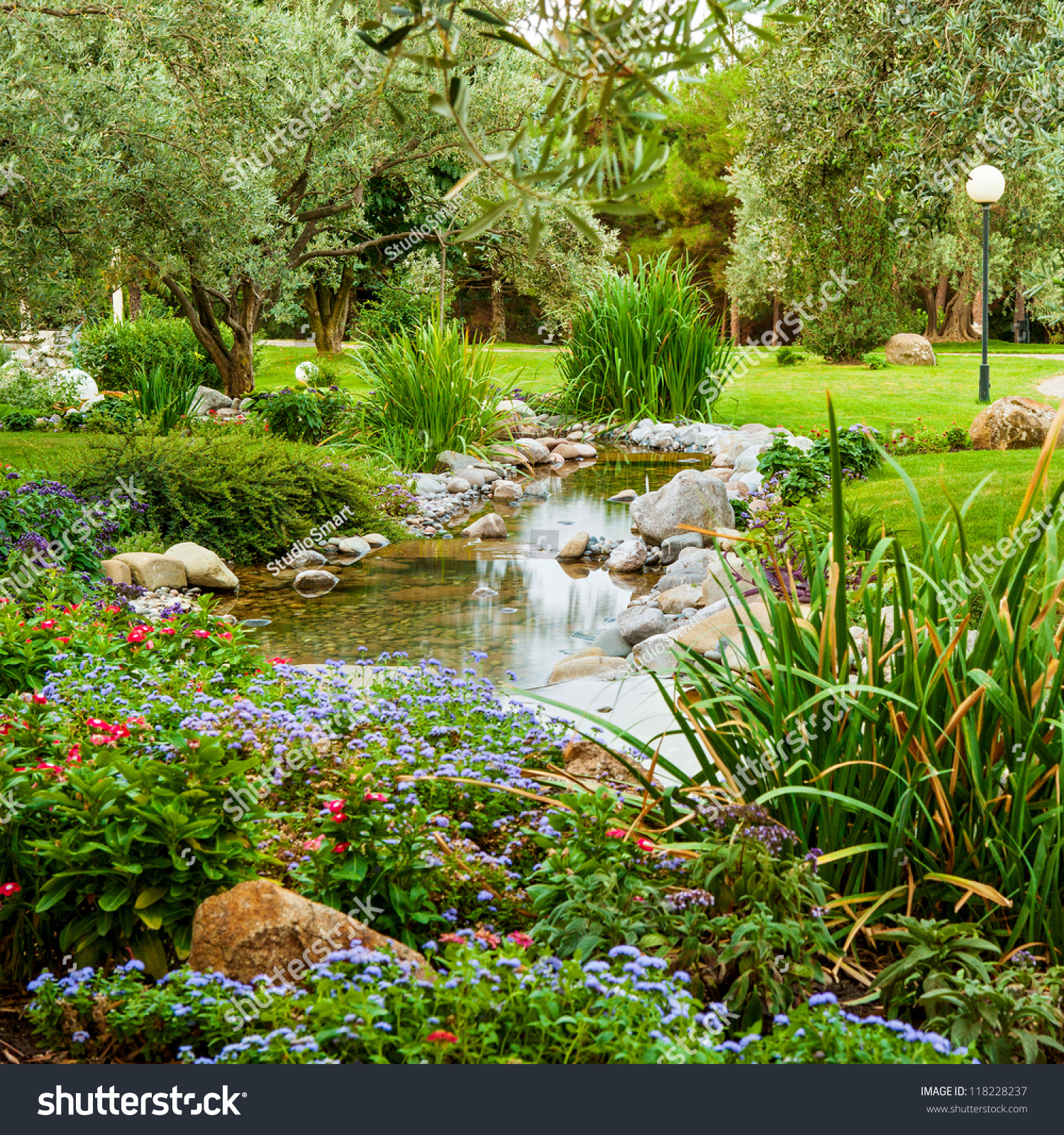 Spring Flowers Asian Garden Pond Stock Photo 118228237