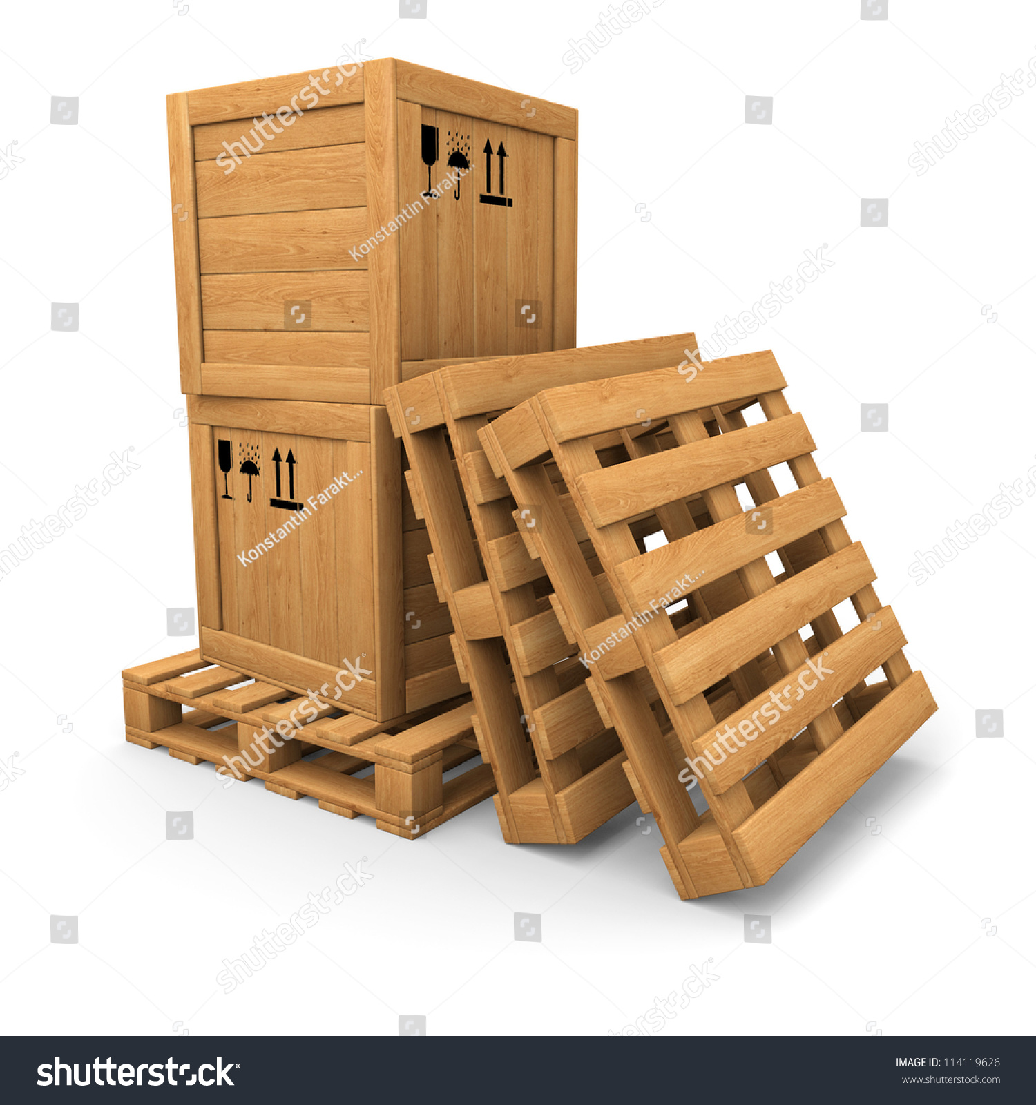 Stack Of Two Wooden Boxes On Pallet. Two Pallets Near ...