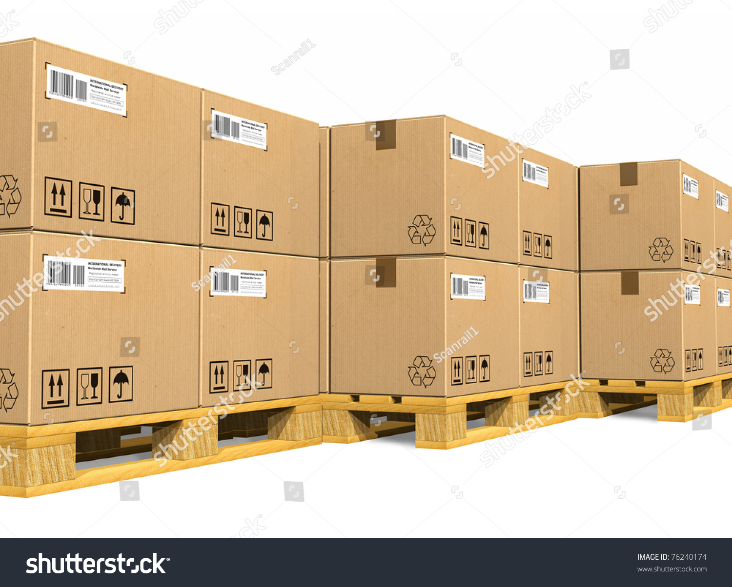 Stacks Of Cardboard Boxes On Shipping Pallets Stock Photo 76240174