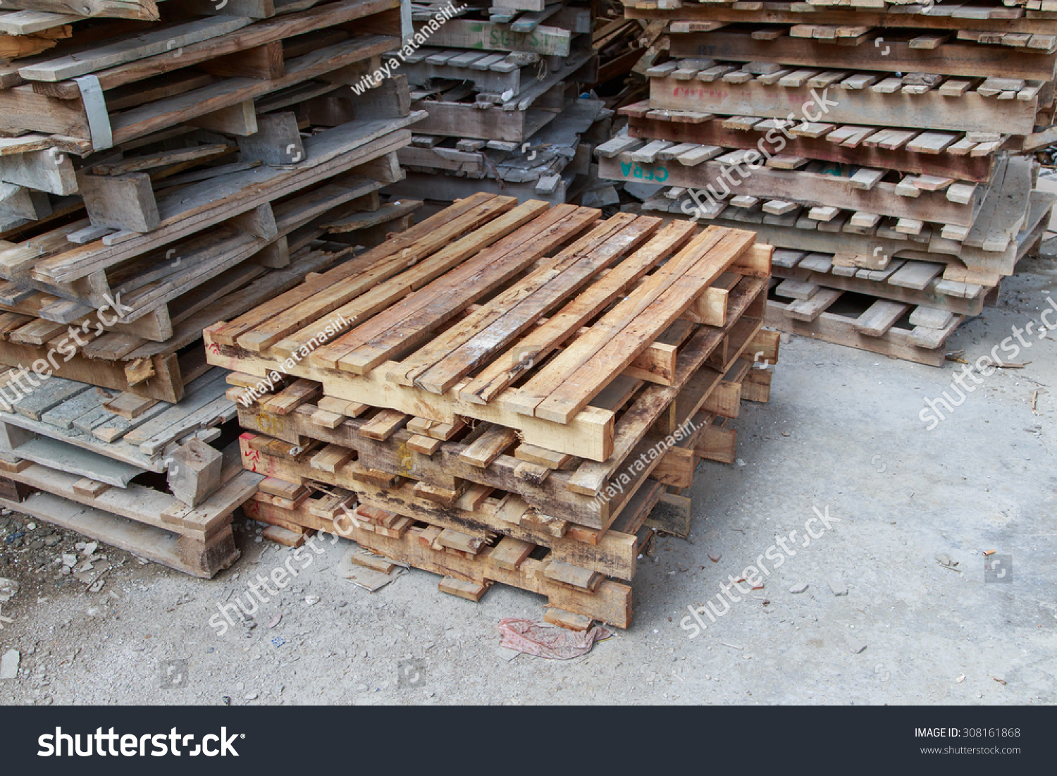 Stacks Of Old Wood Pallets Stock Photo 308161868 Shutterstock