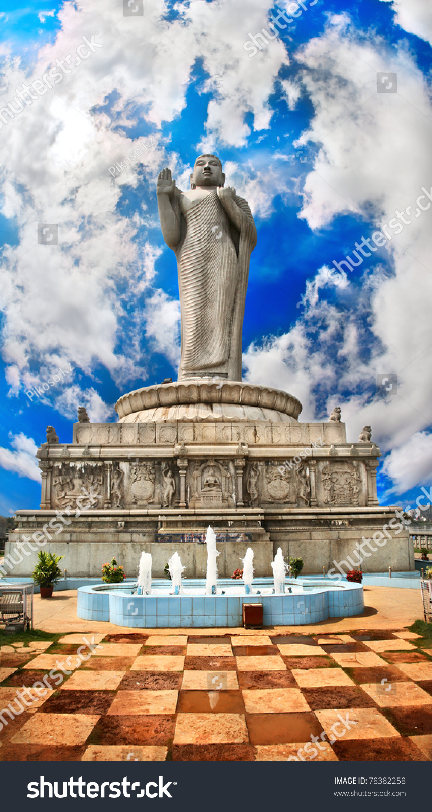 Standing Buddha Statue On Water In Hyderabad Andhra Pradesh India