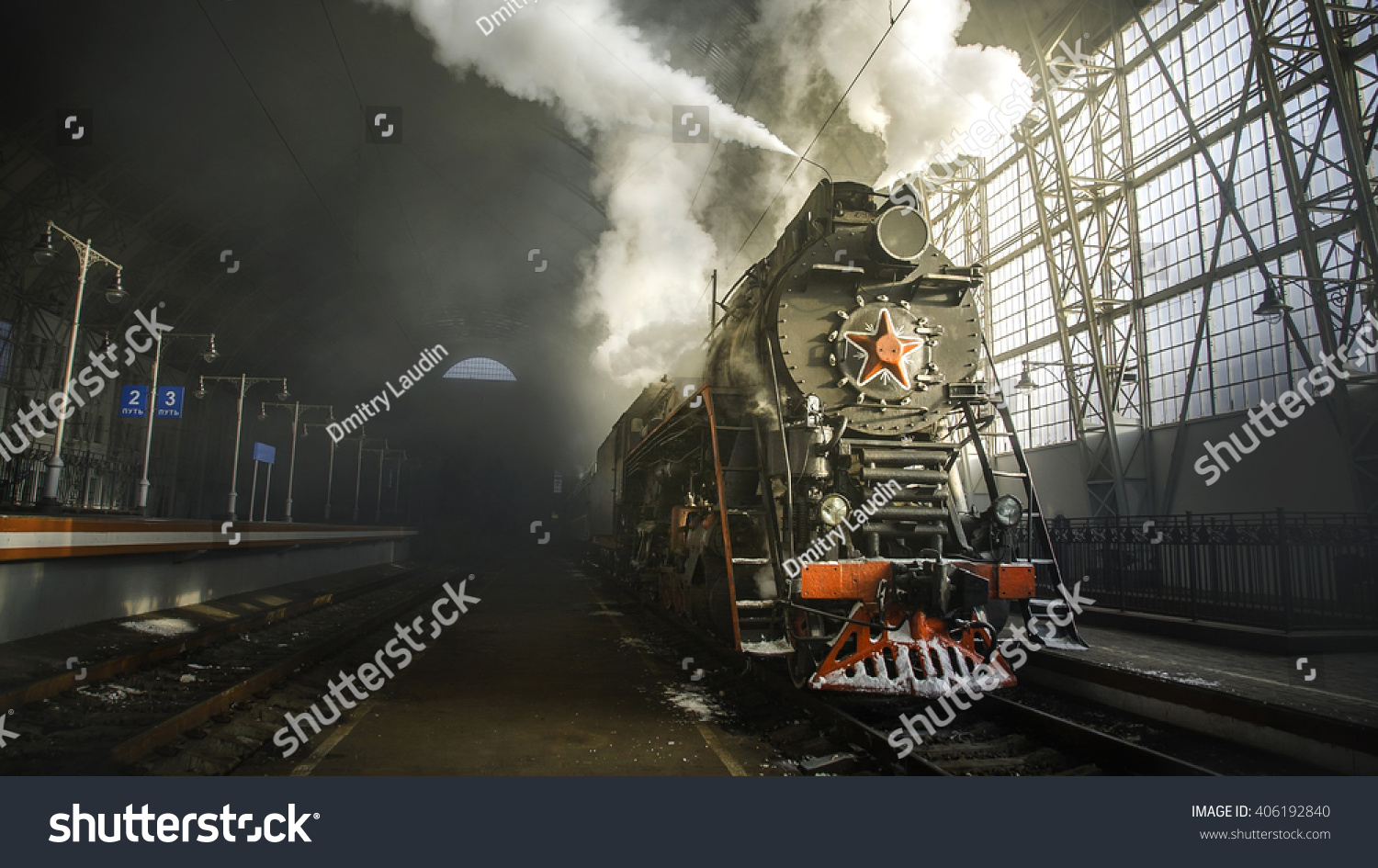 Steam Locomotive at the Kiev railway station in Moscow Steam Locomotive at the Kiev railway station in Moscow