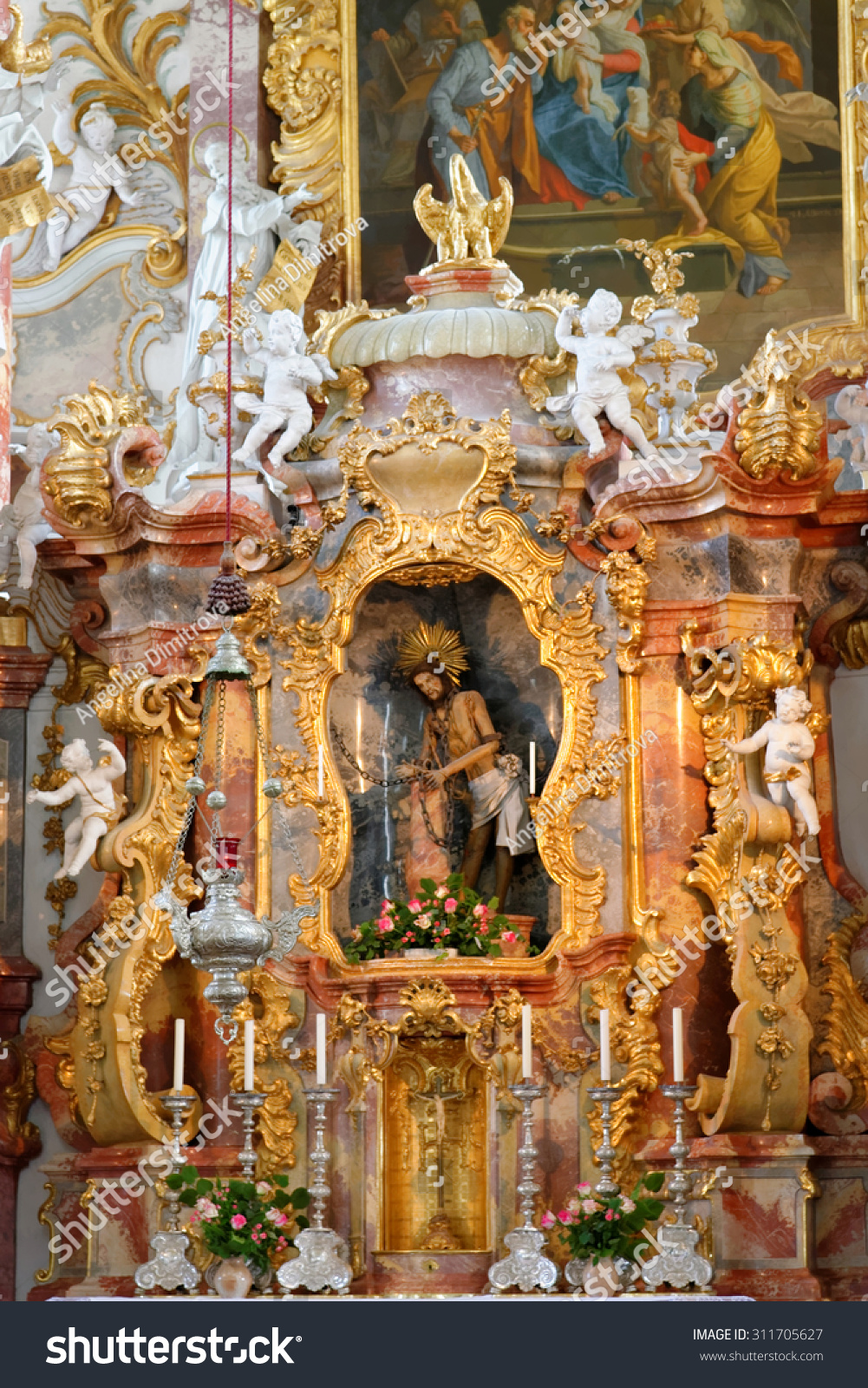 Steingaden Germany August 11 2015 Interior Detail Of Wieskirche The Famous Pilgrimage 9912