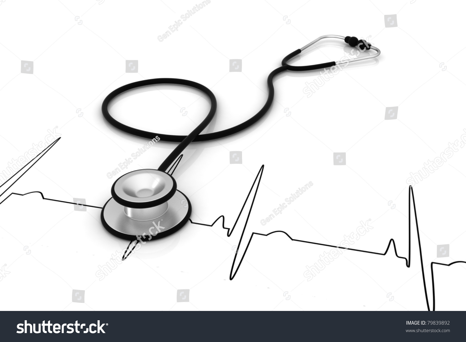 Stethoscope And A Silhouette Of The Heart And Ecg Stock Photo 79839892 ...