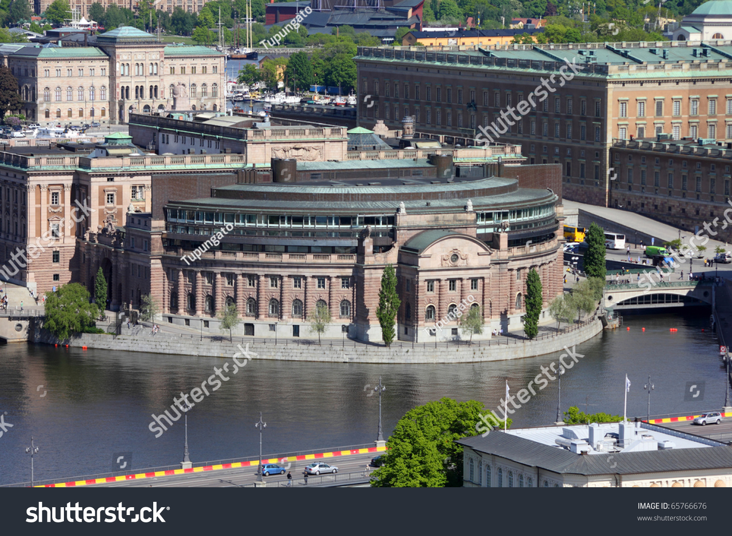 Stockholm, Sweden. Aerial View Of Riksdag (Parliament) Building At ...