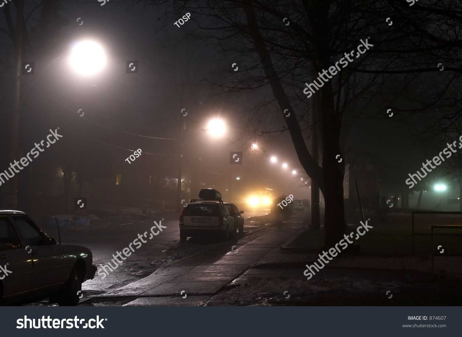 Street Lights At Night With Thick Fog. Stock Photo 874607 Shutterstock