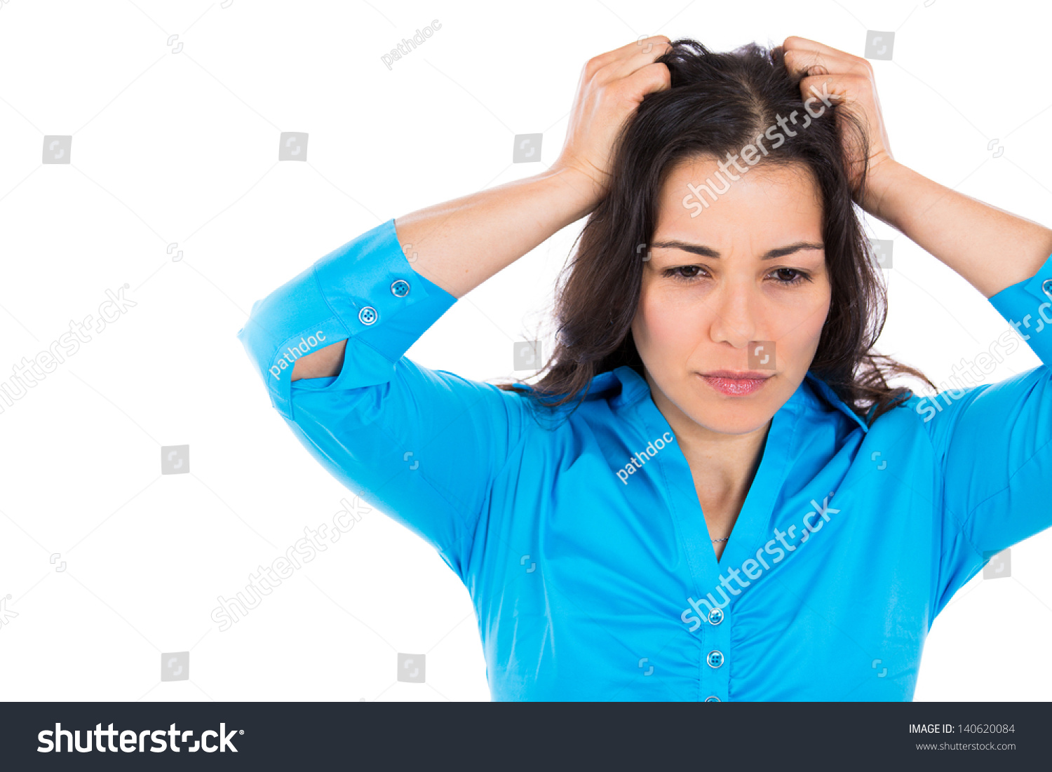 Stress Woman Stressed Is Going Crazy Pulling Her Hair In Frustration Close Up Of Young