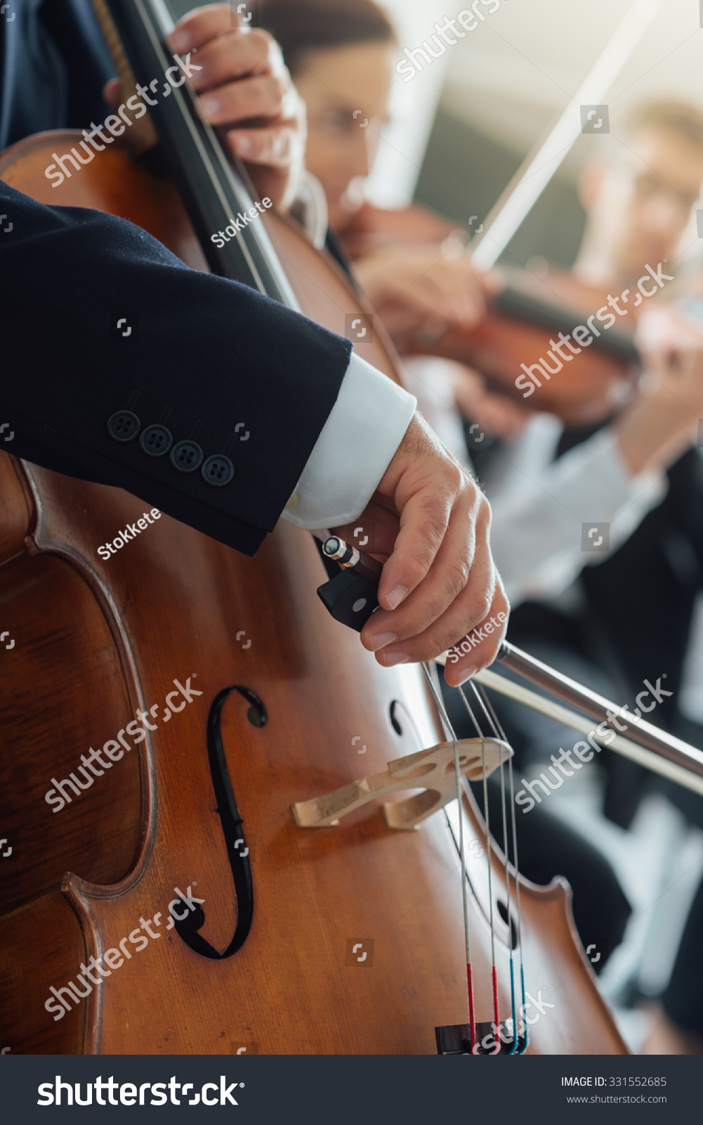 String Section Of Classical Music Symphony Orchestra Performing