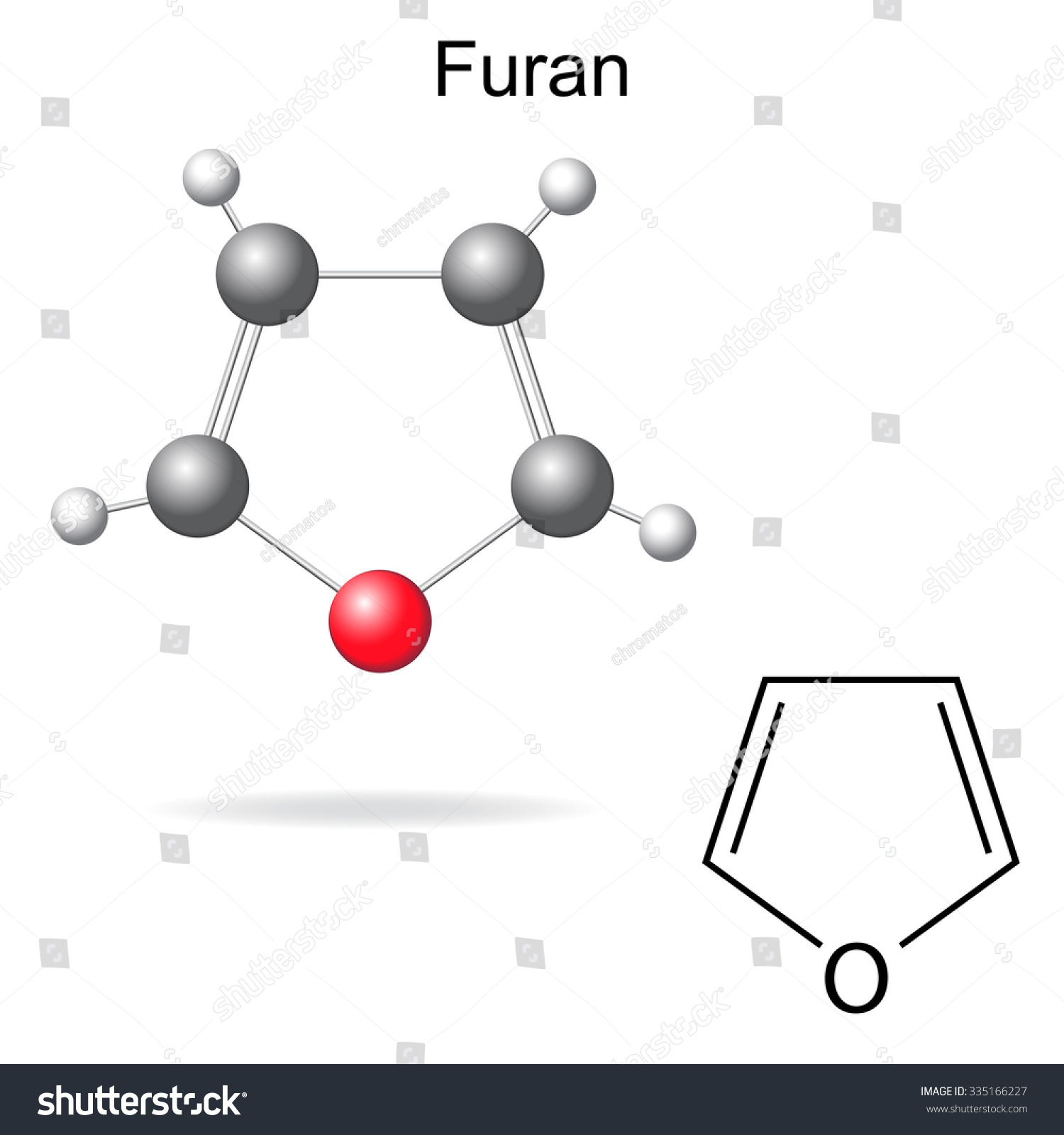 Structural Chemical Formula Model Furan Molecule Stock Illustration