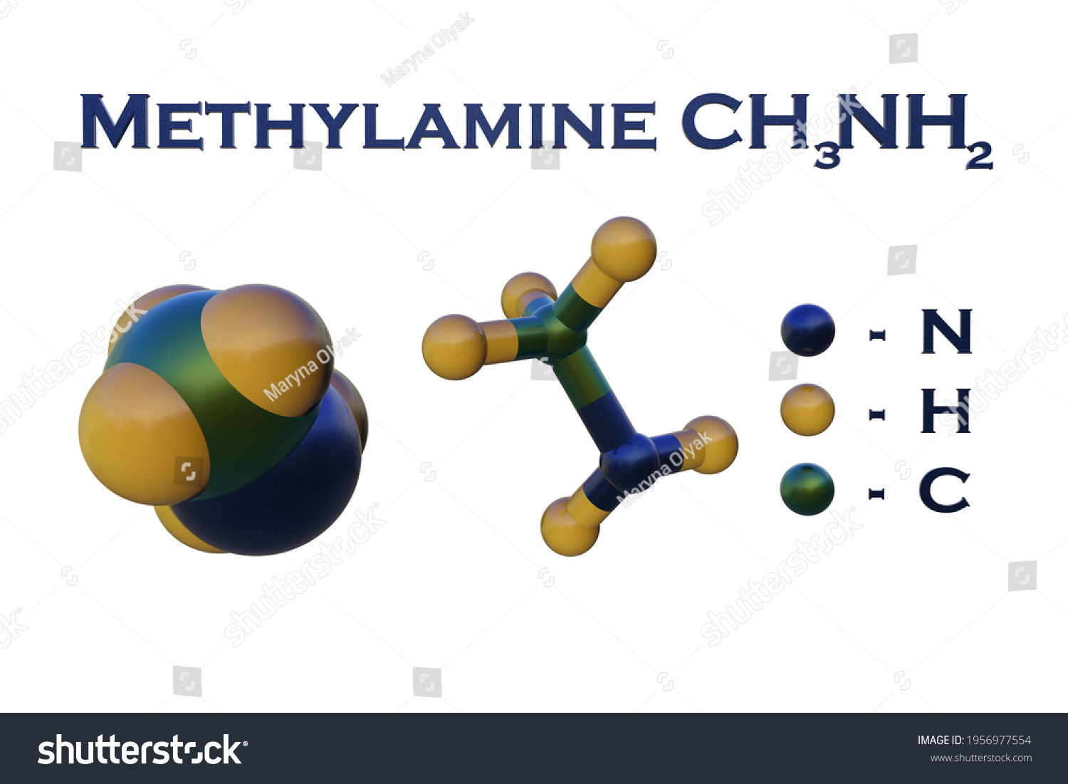 Structural Chemical Formula Molecular Model Methylamine Stok