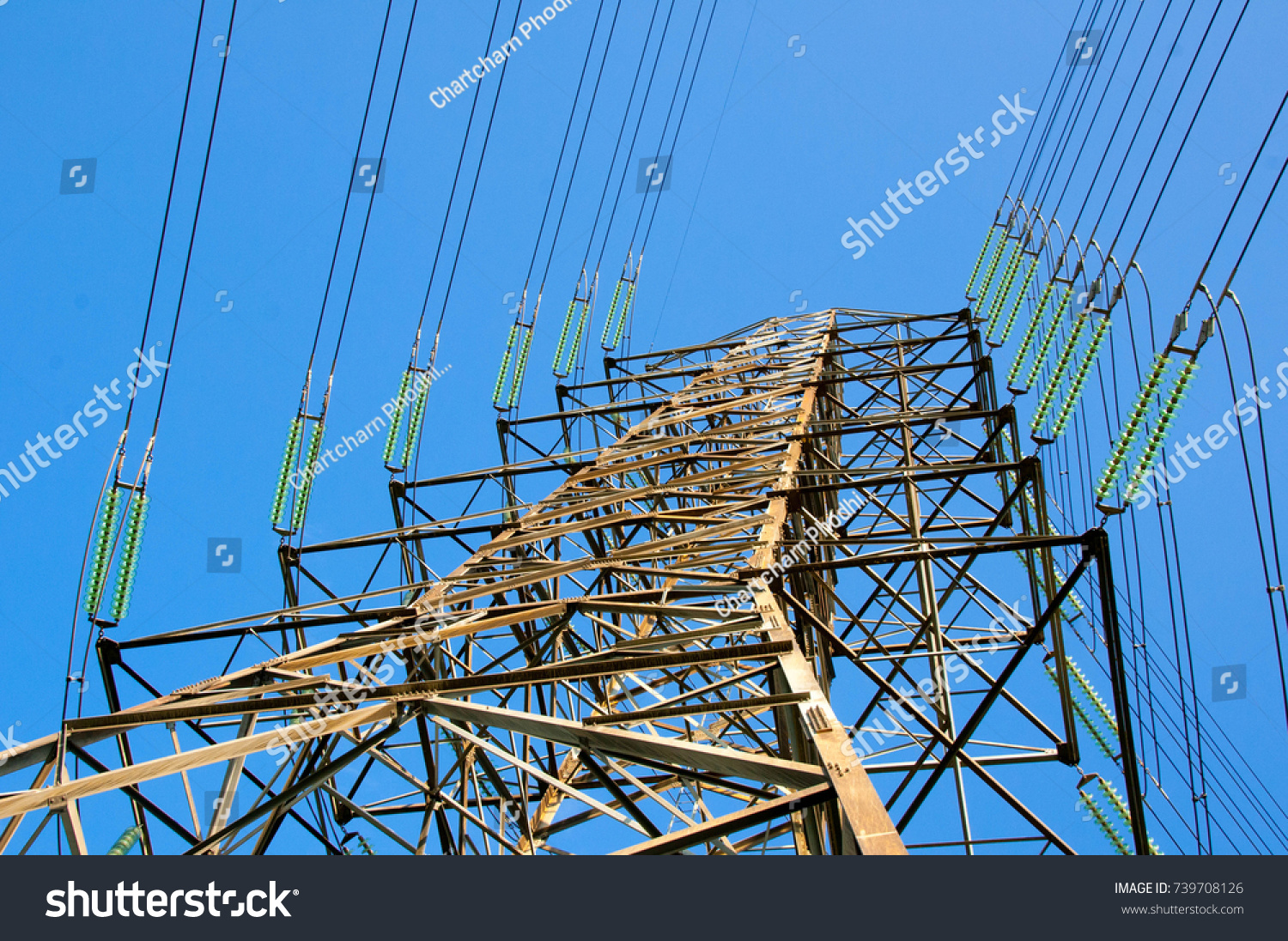 Structure High Voltage Electric Towers Cable Stock Photo