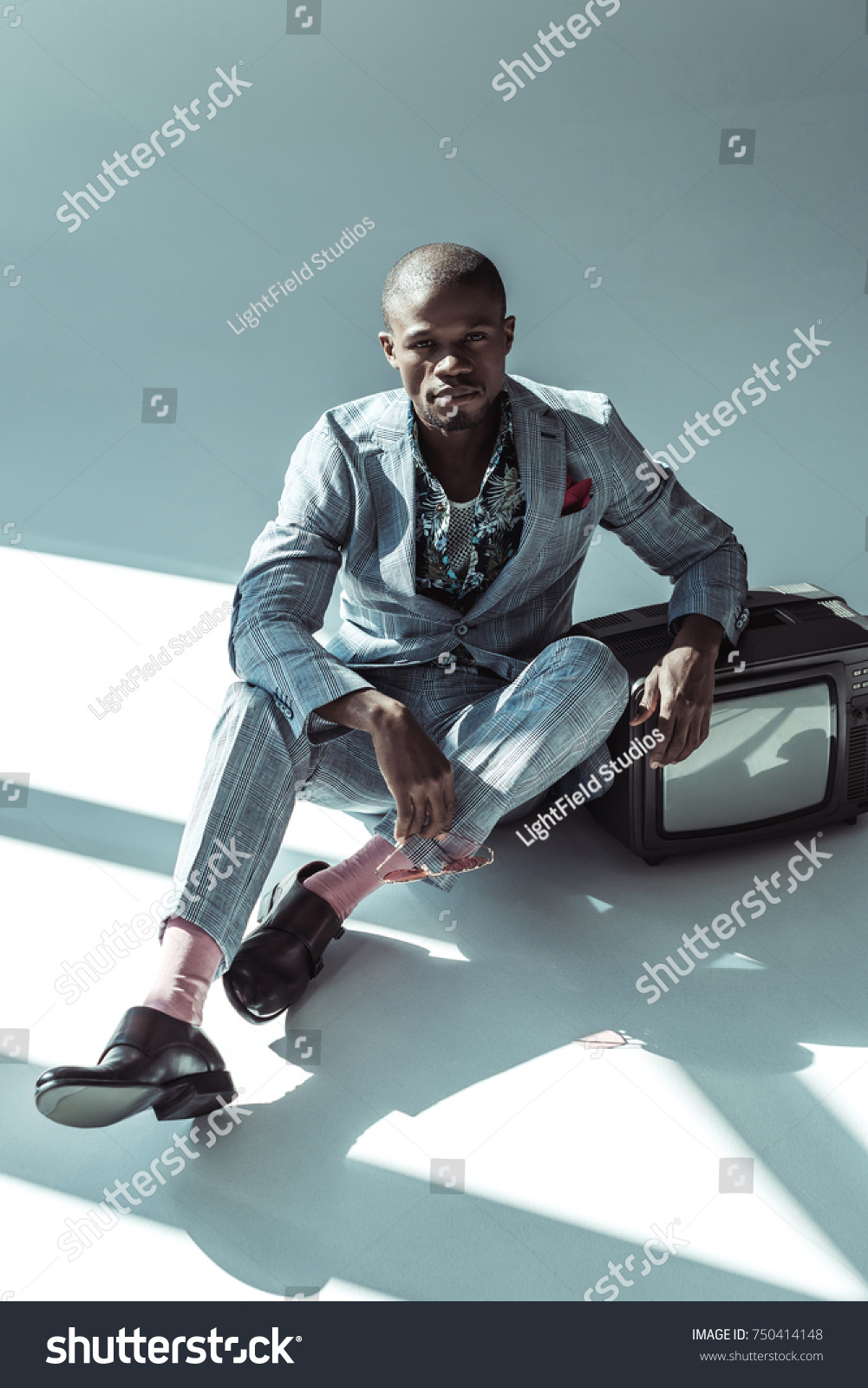 Stylish African American Man Suit Sitting Stock Photo Edit Now 750414148