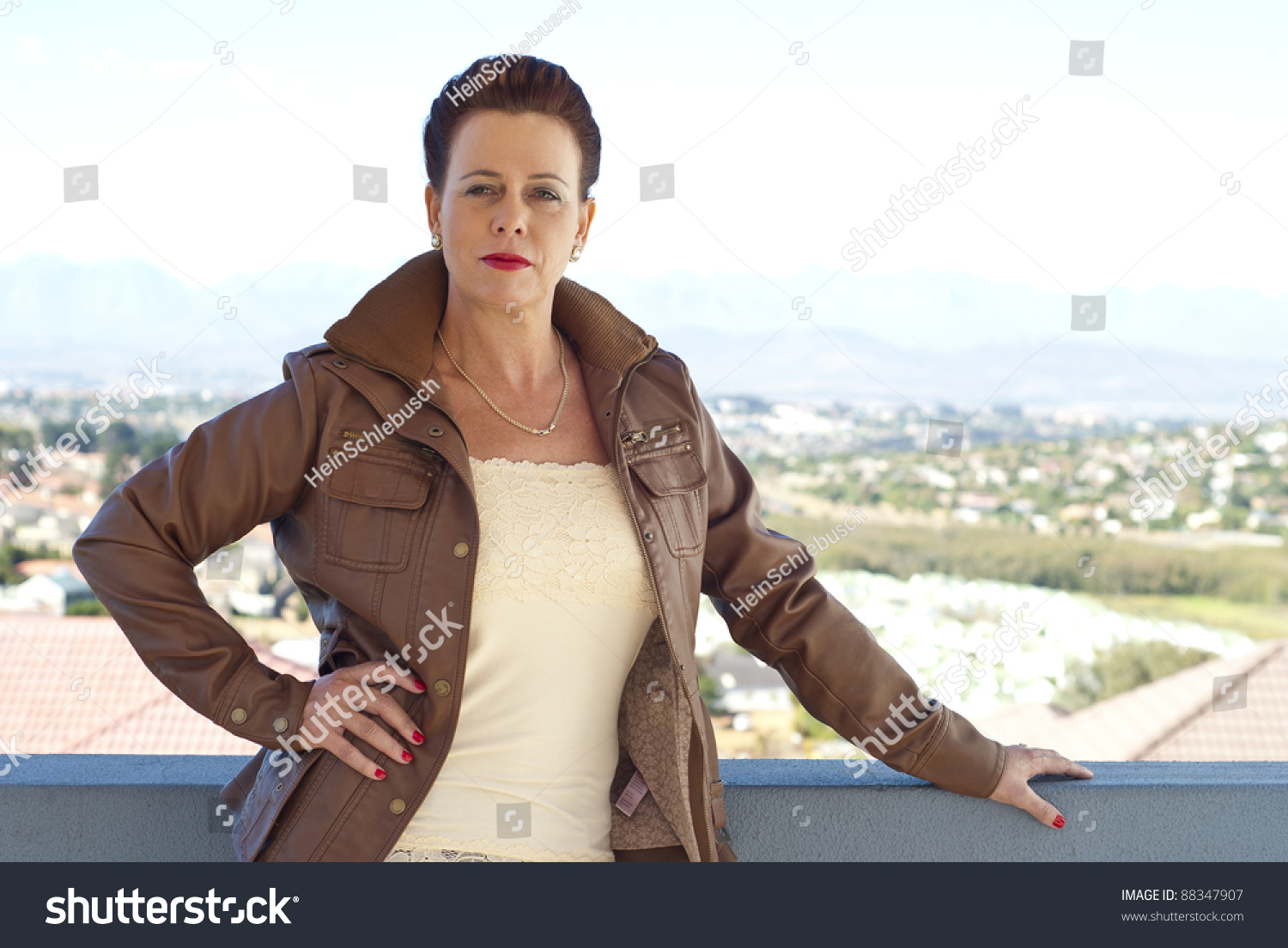 Stylish Older Caucasian Woman Brown Leather Stock Photo 88347907 ...