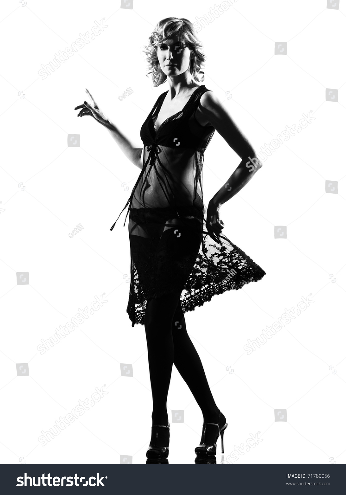 Stylish Silhouette Caucasian Beautiful Woman Sexy Attitude Behavior Clothes Full Length On
