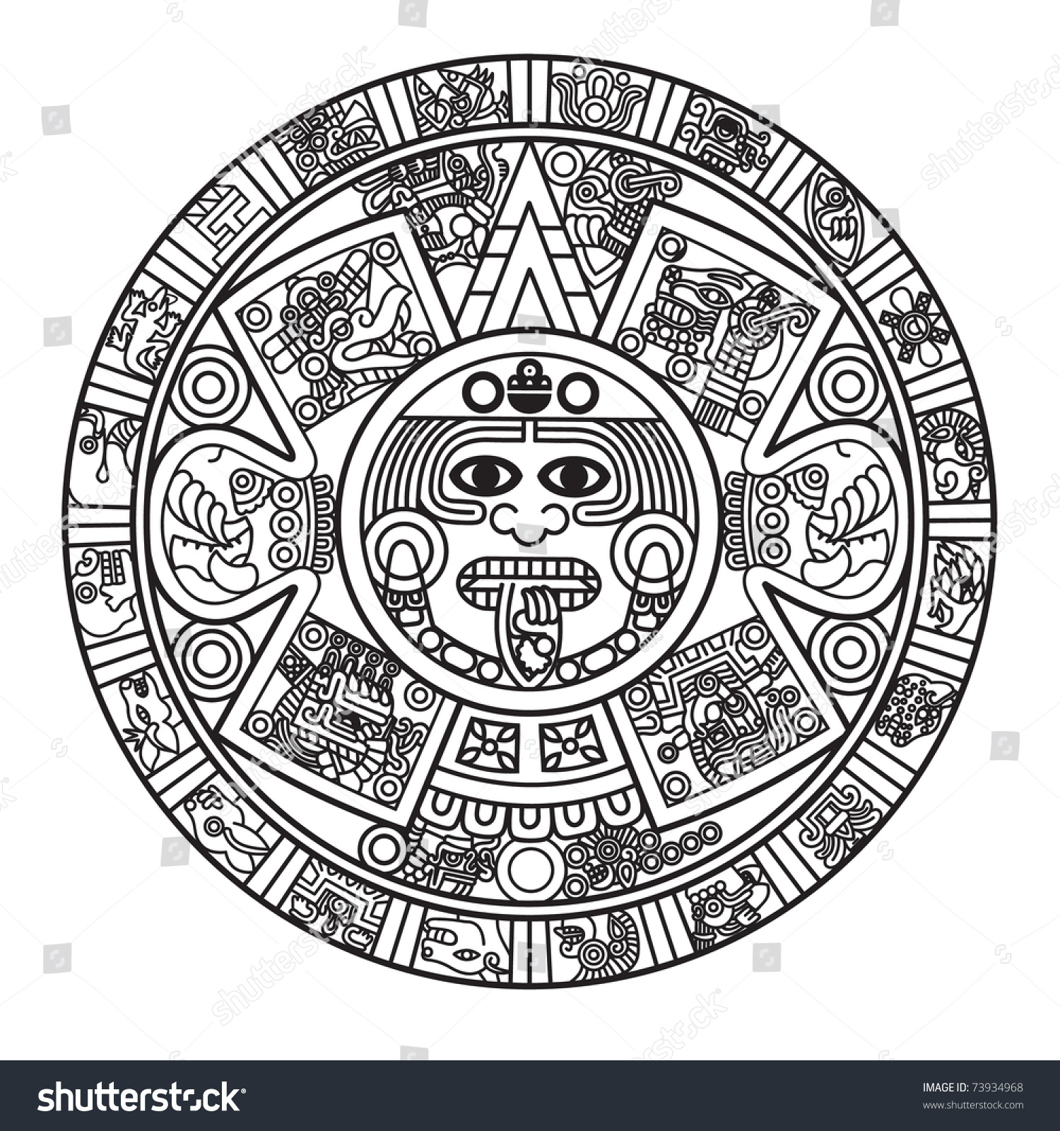 Simple Aztec Calendar Outline