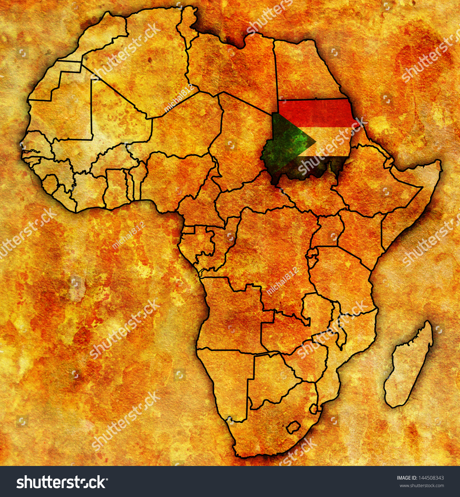 Sudan On Actual Vintage Political Map 스톡 일러스트 144508343 Shutterstock