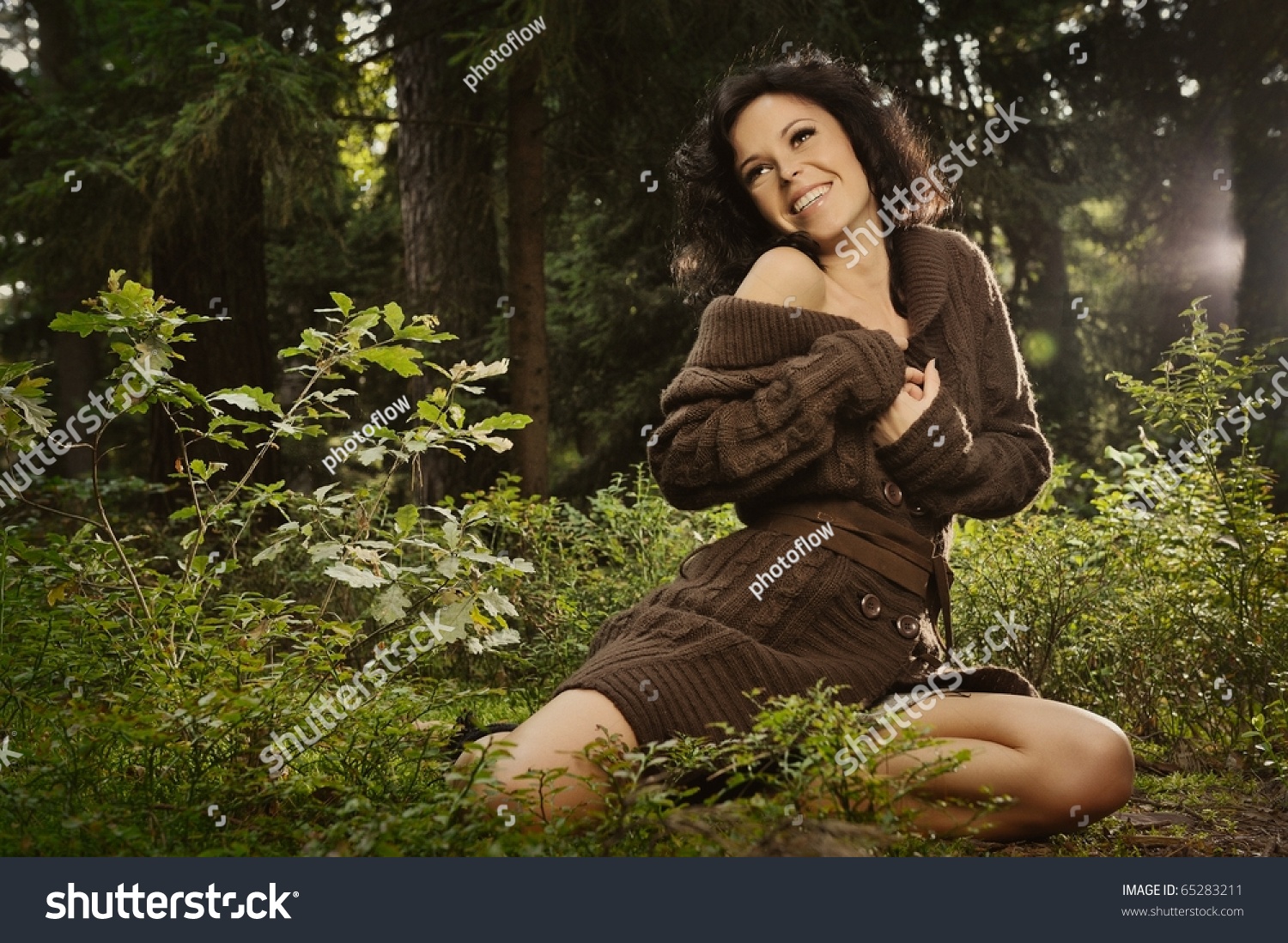 Summer Portrait Sexy Girl Sitting Forest Stock Photo 65283211