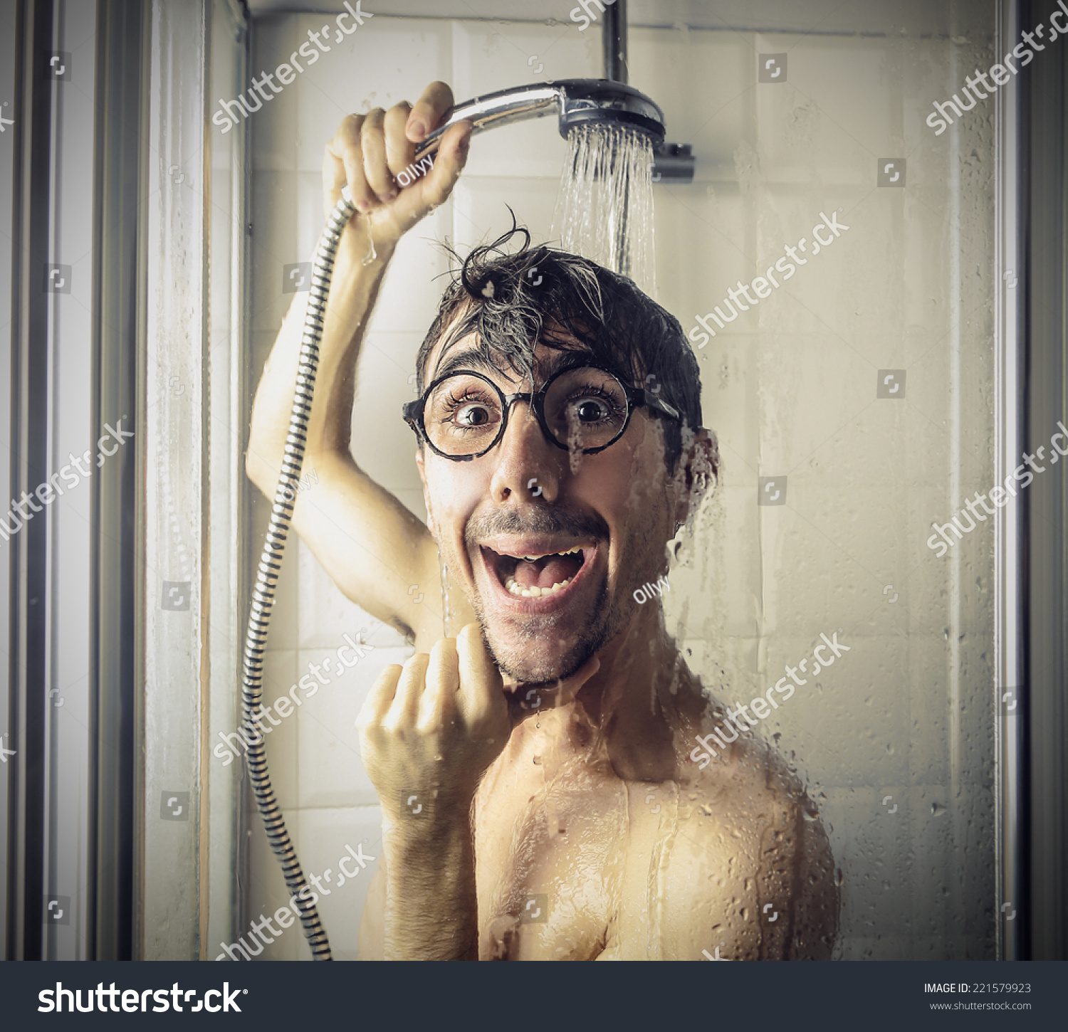 Surprised Man Under Shower Stock Photo 221579923 Shutt