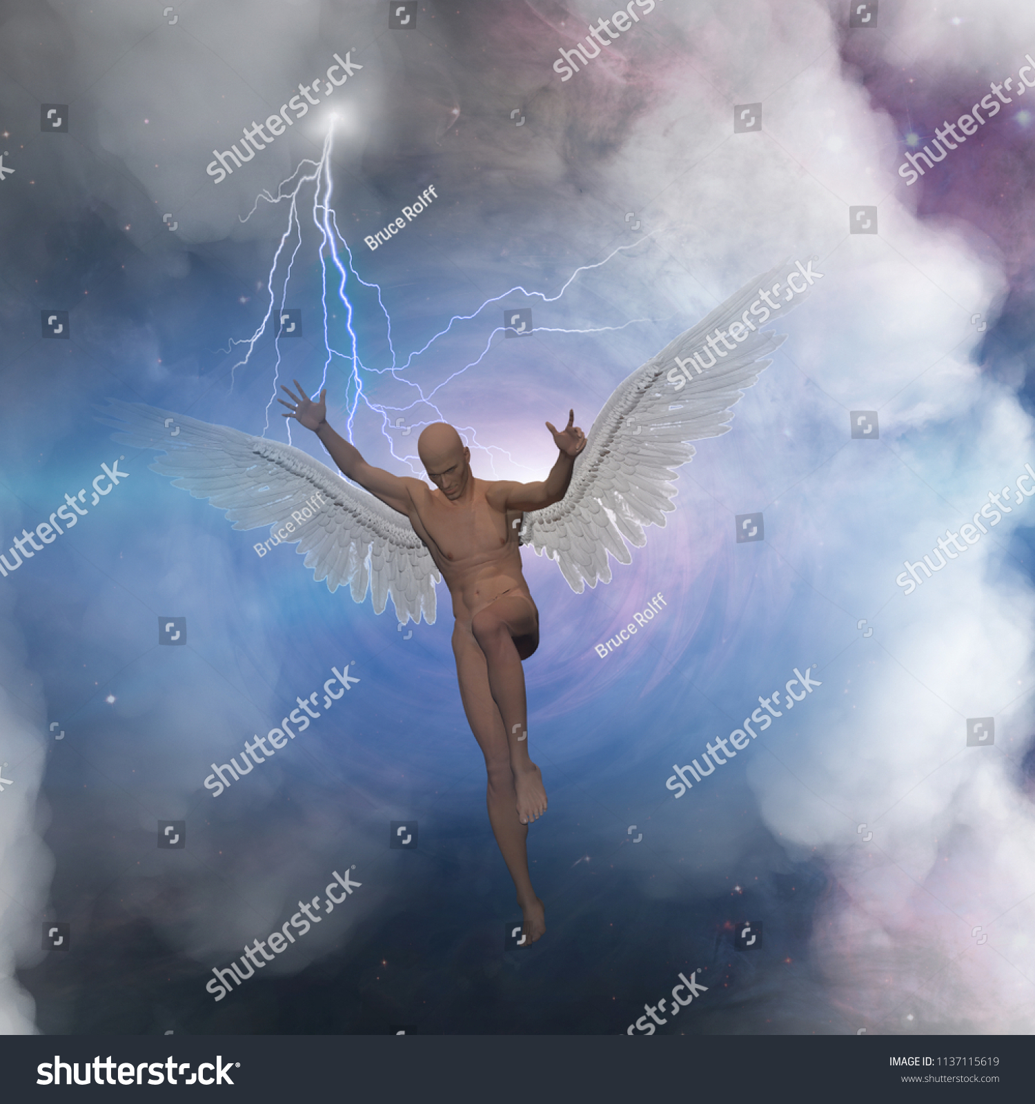 Surrealism Naked Man Wings Represents Angel Stock Illustration