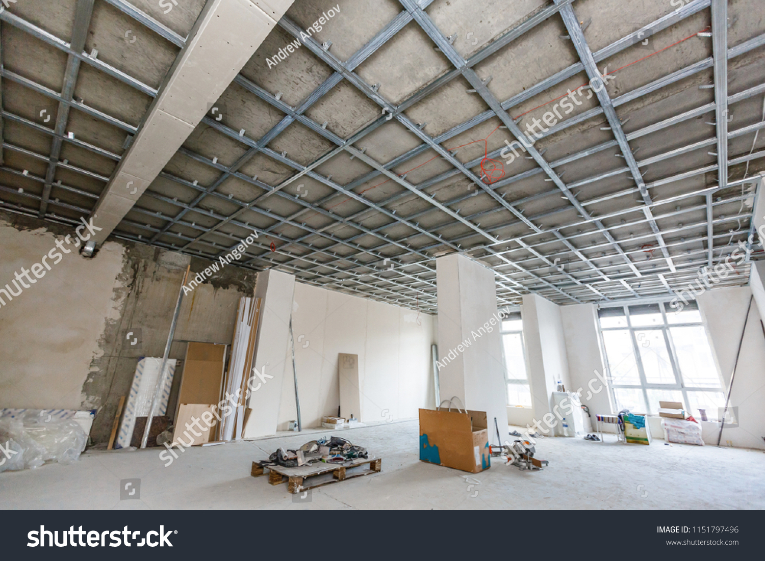 Suspended Ceiling Structure Before Installation Gypsum Stok Fotoğrafı