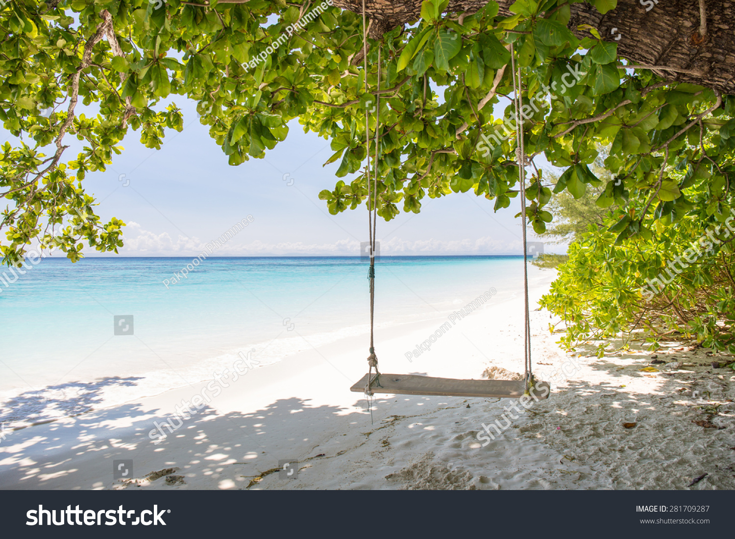 Swing on beautiful crystal clear sea and white sand beach at Tachai island Andaman Thailand Swing on beautiful crystal clear sea and white sand beach at Tachai island Andaman Thailand