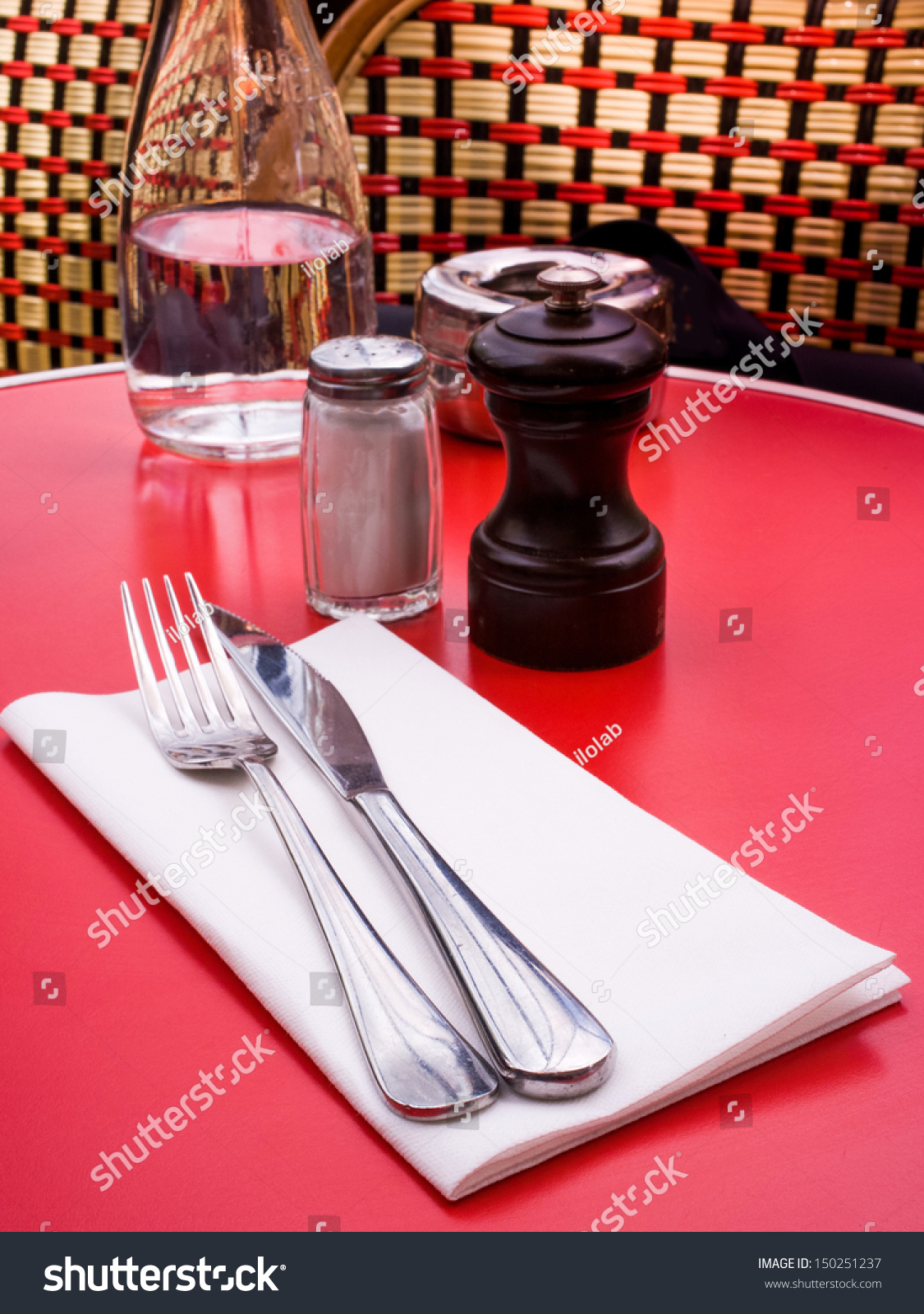 Table Setting - Plate, Knife And Fork On Table Stock Photo 150251237