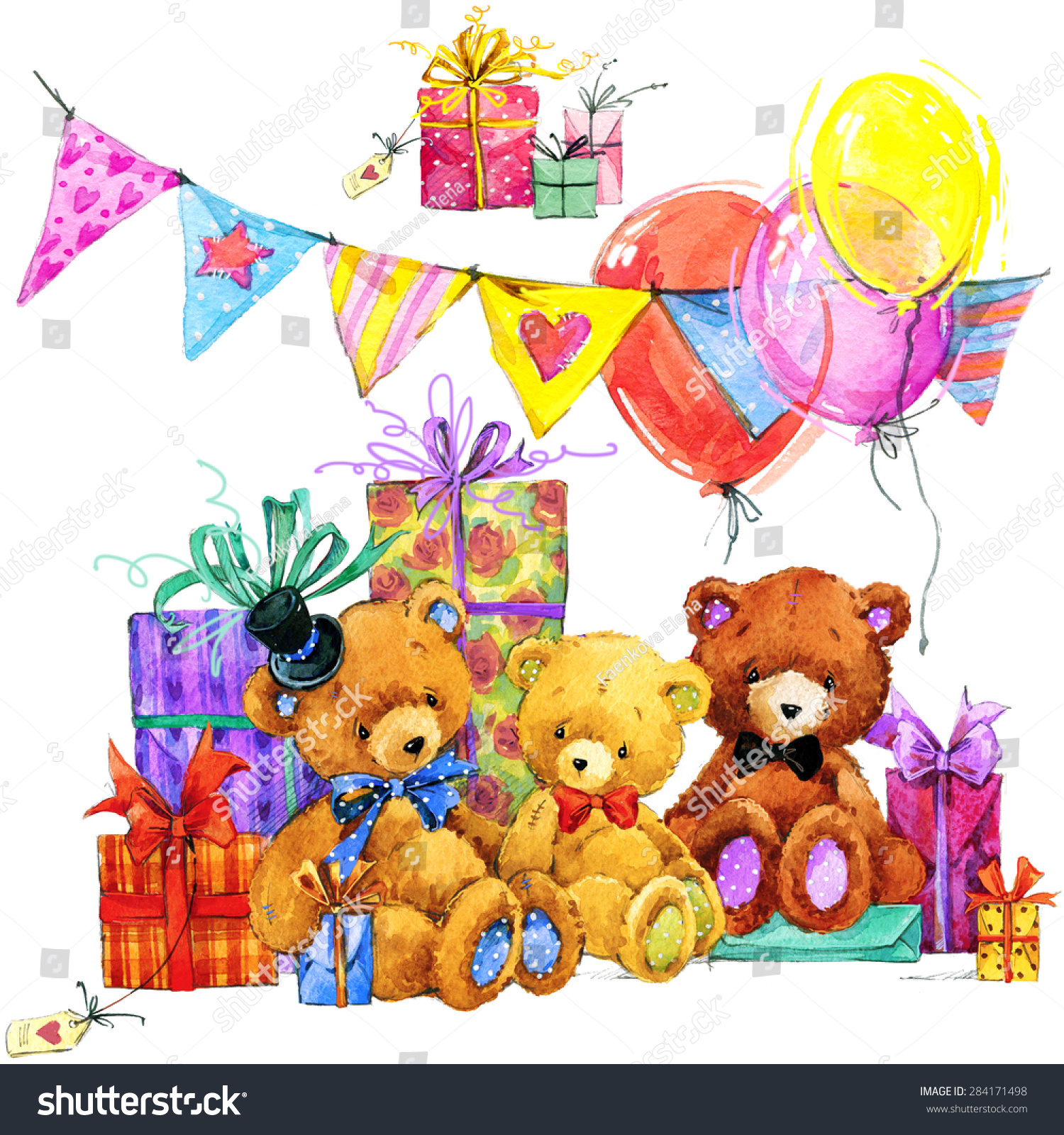 Teddy bear.Toy background for celebration kids Birthday festival watercolor illustration Teddy bear.Toy background for celebration kids Birthday festival watercolor illustration