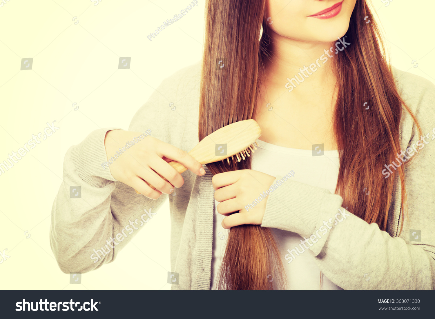 Teen Woman Brushing Her Hair Stock Photo 363071330 Shutterstock