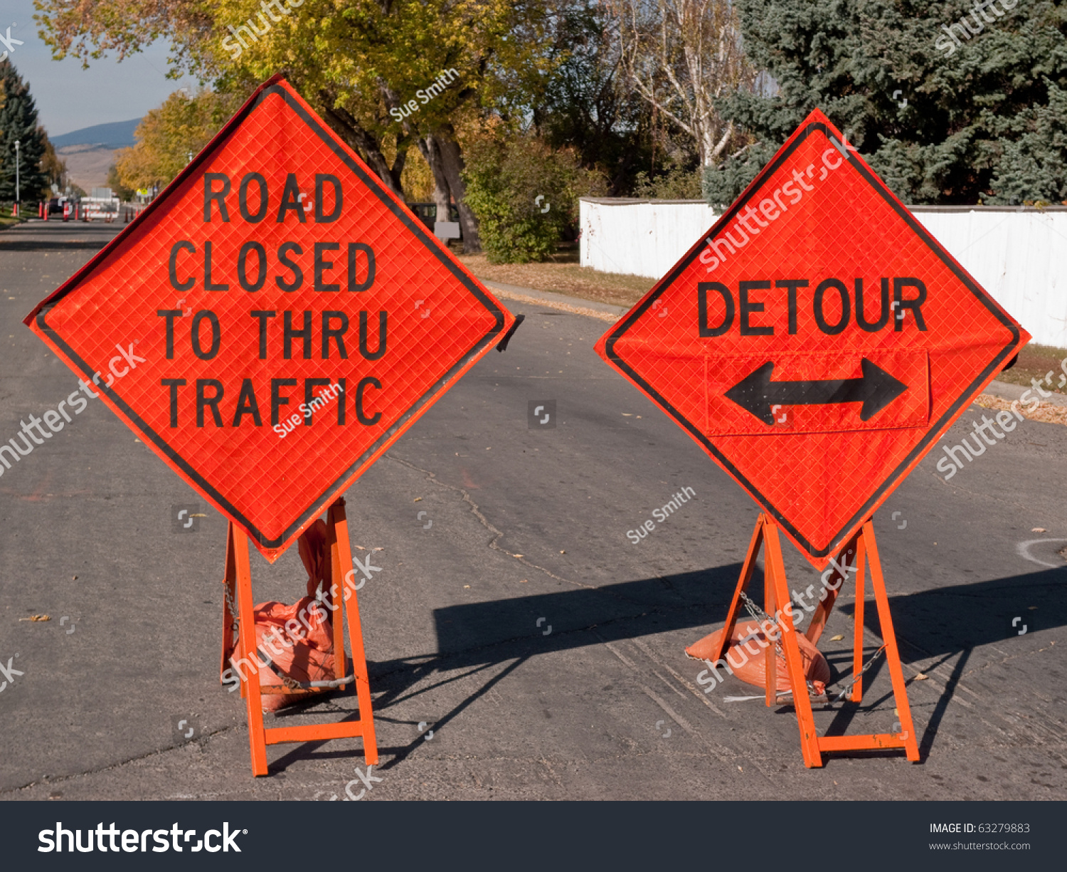 Temporary Signs Use Detour Because Road Stock Photo 63279883 Shutterstock